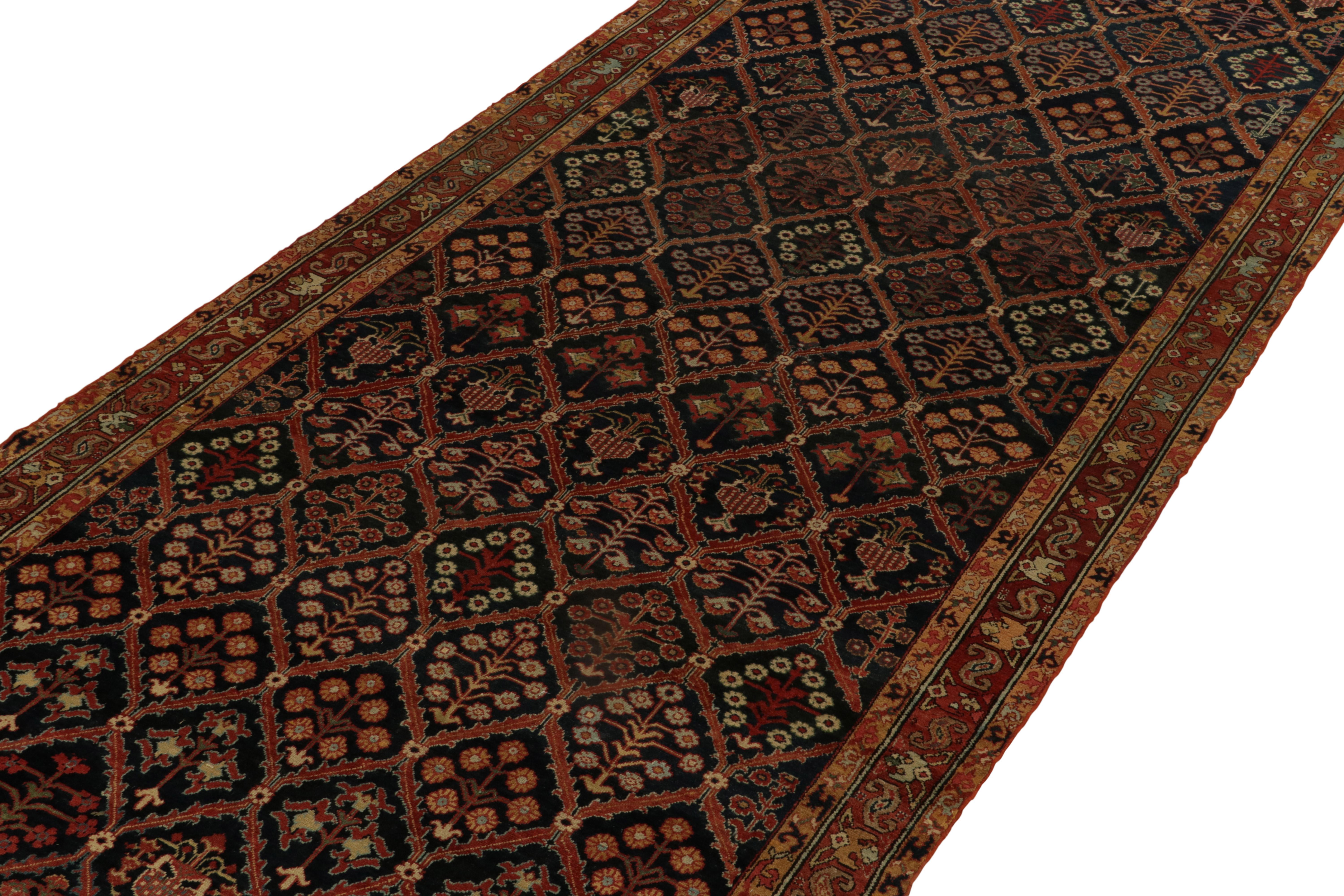 Rare Antique Persian Joshaghan rug in Red, Black & Golden-Brown Floral Patterns In Good Condition For Sale In Long Island City, NY