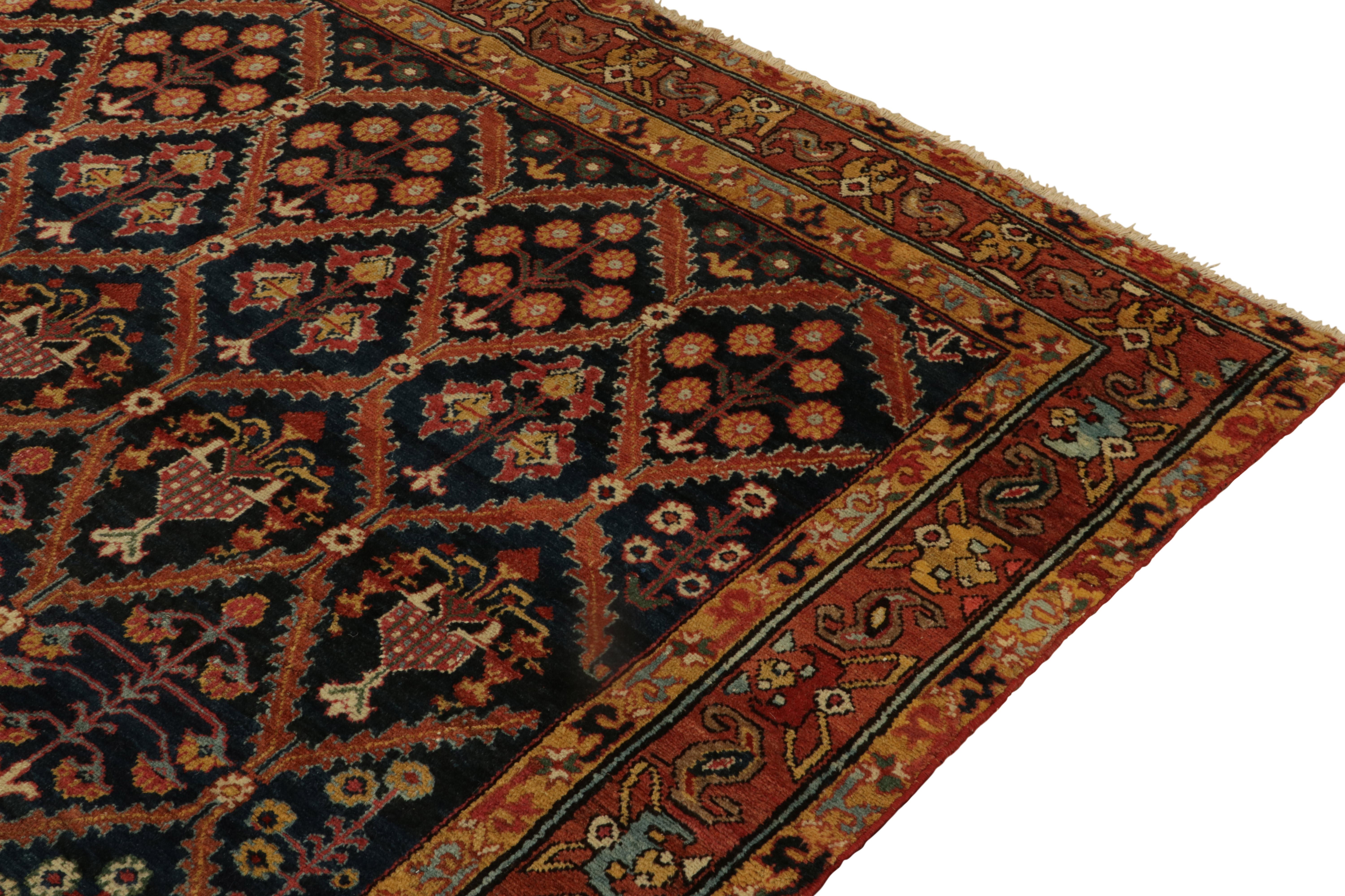 Mid-19th Century Rare Antique Persian Joshaghan rug in Red, Black & Golden-Brown Floral Patterns For Sale