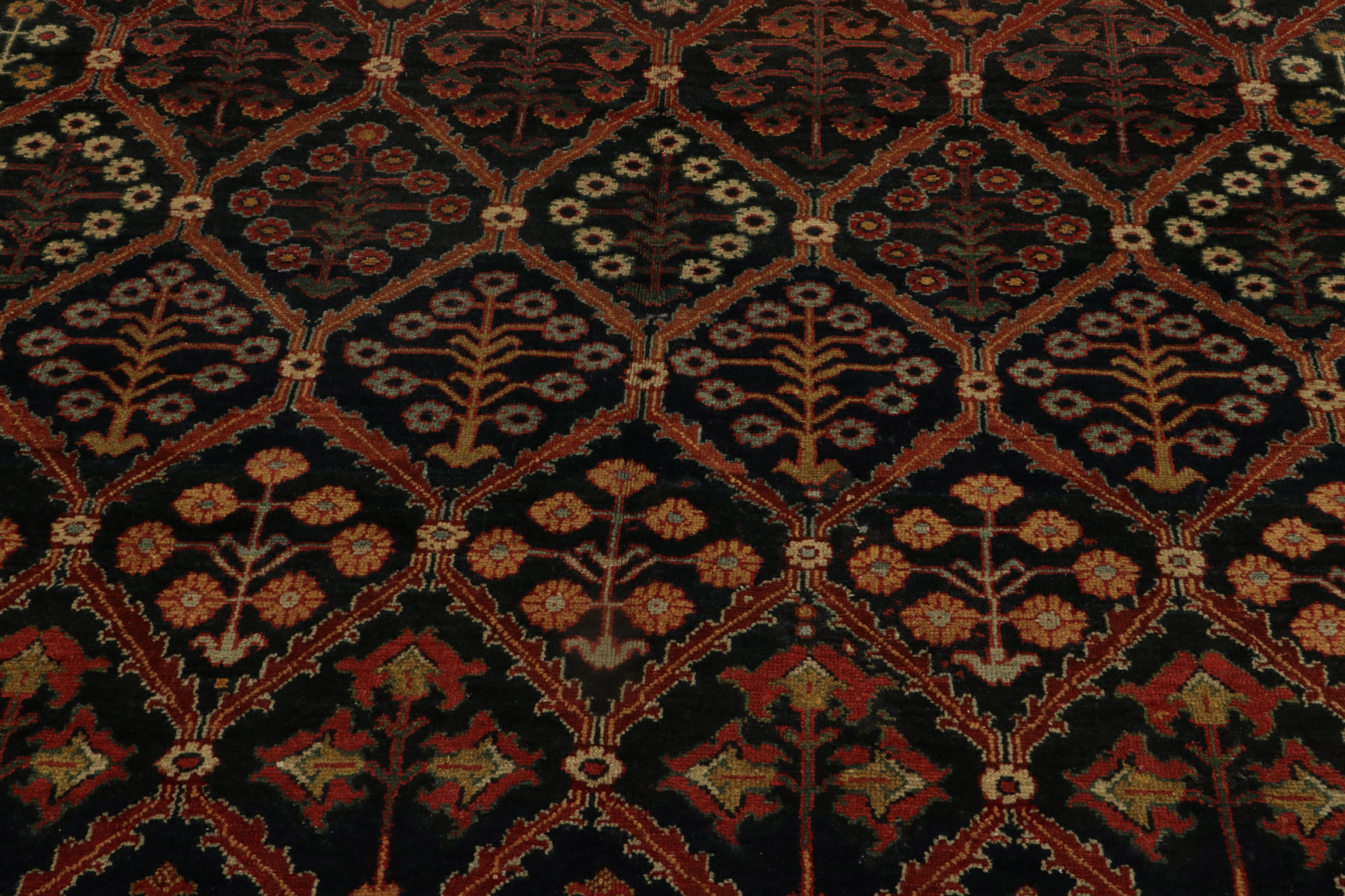 Wool Rare Antique Persian Joshaghan rug in Red, Black & Golden-Brown Floral Patterns For Sale