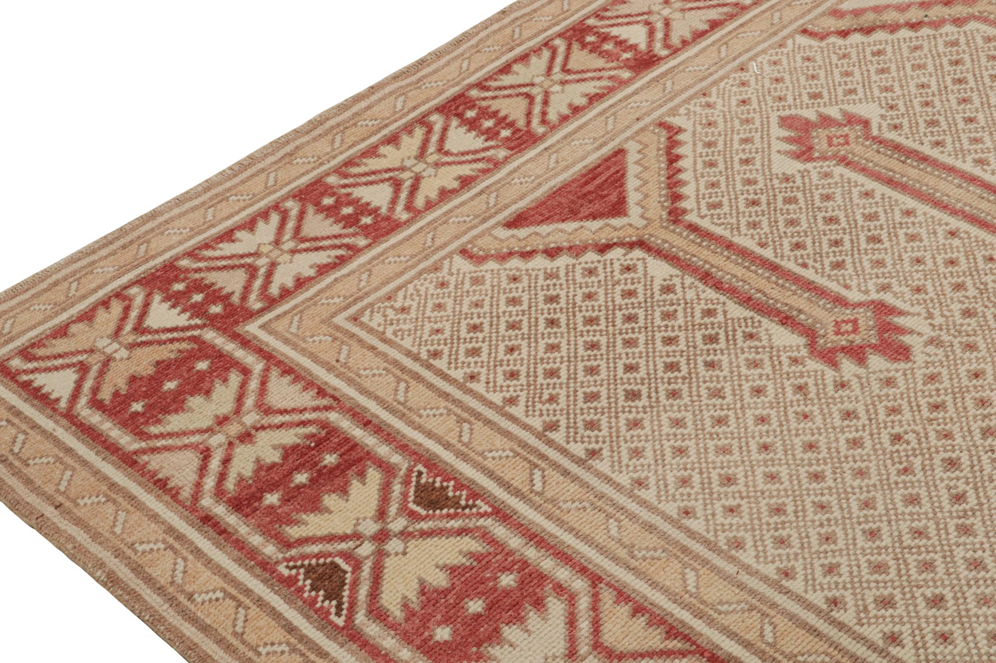Hand-Knotted Vintage Persian Rug in Beige-Brown and Red Geometric Patterns For Sale