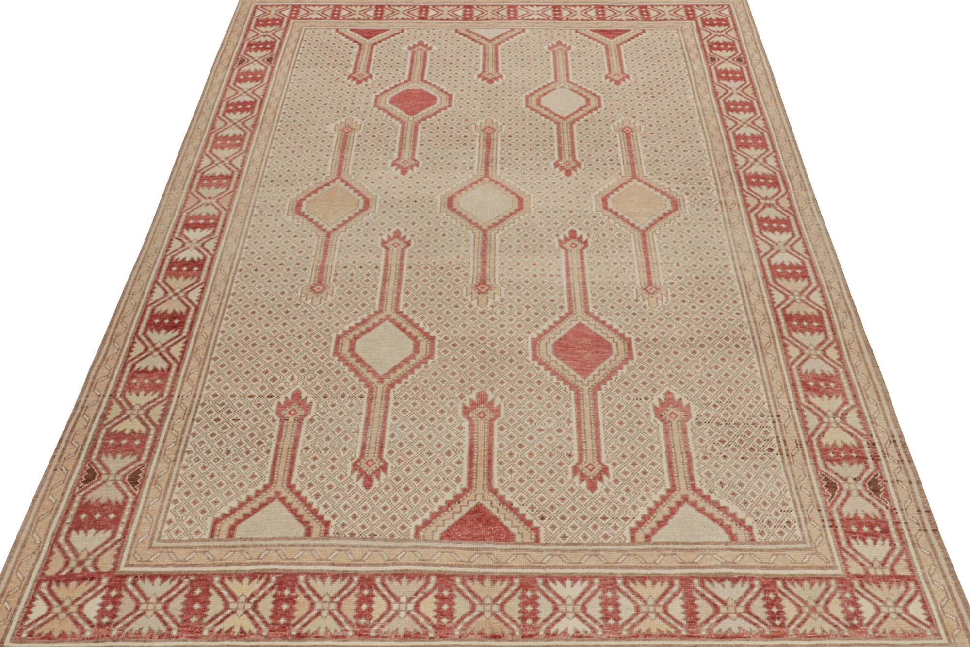 Mid-20th Century Vintage Persian Rug in Beige-Brown and Red Geometric Patterns For Sale