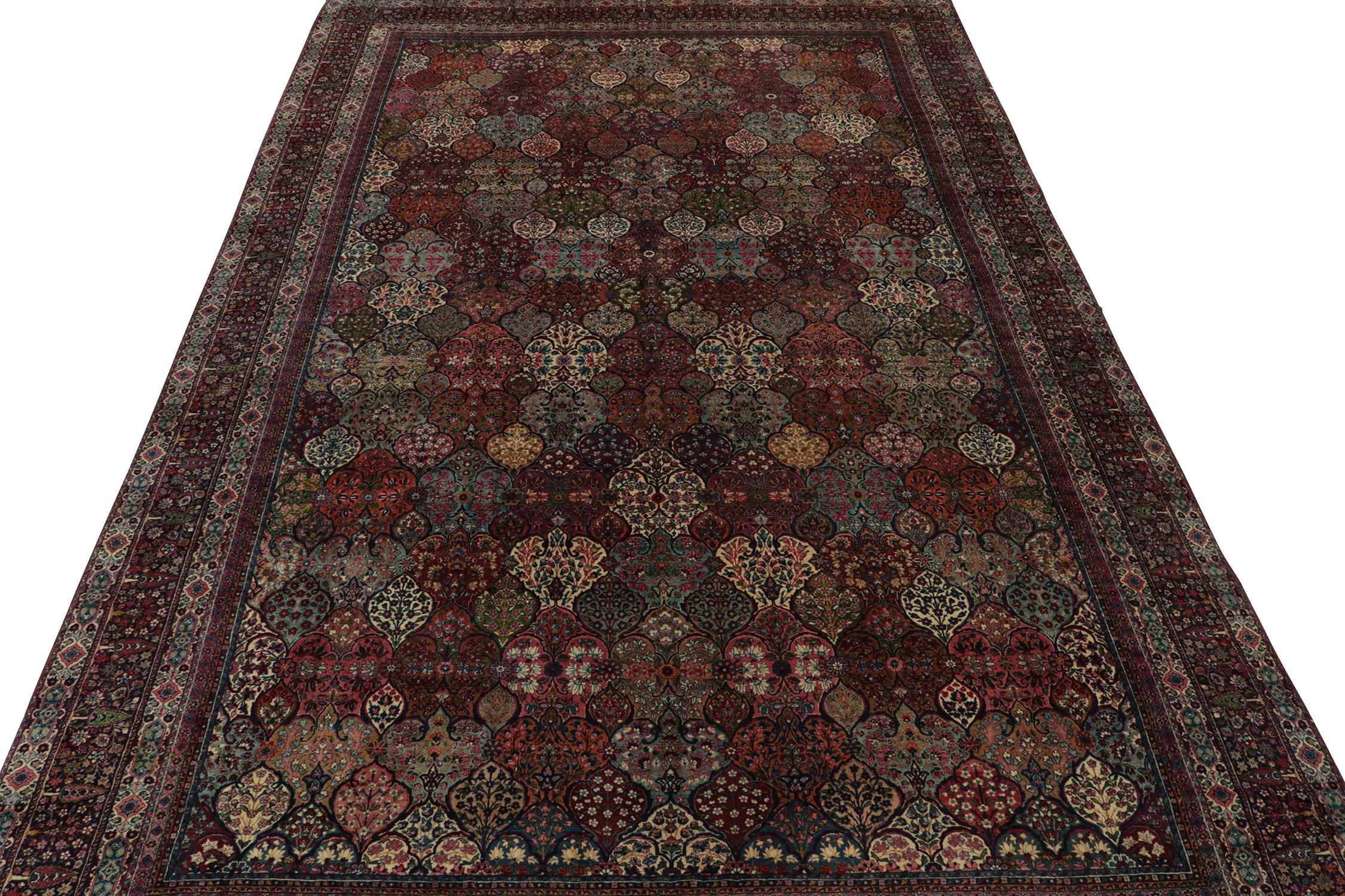 Hand-Knotted Rare Antique Persian Kerman Rug in Polychromatic Floral Pattern - by Rug & Kilim For Sale