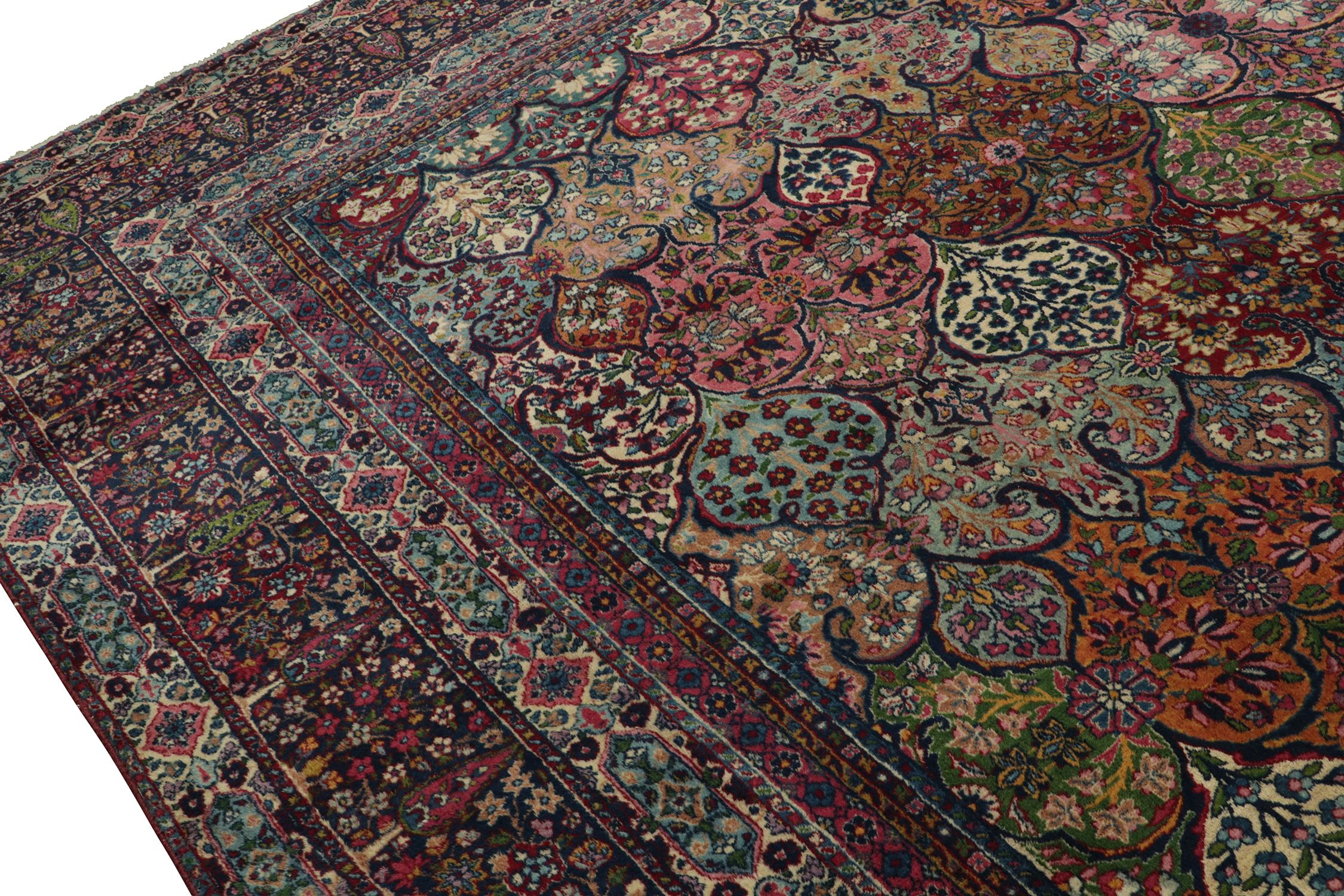 Early 20th Century Rare Antique Persian Kerman Rug in Polychromatic Floral Pattern - by Rug & Kilim For Sale