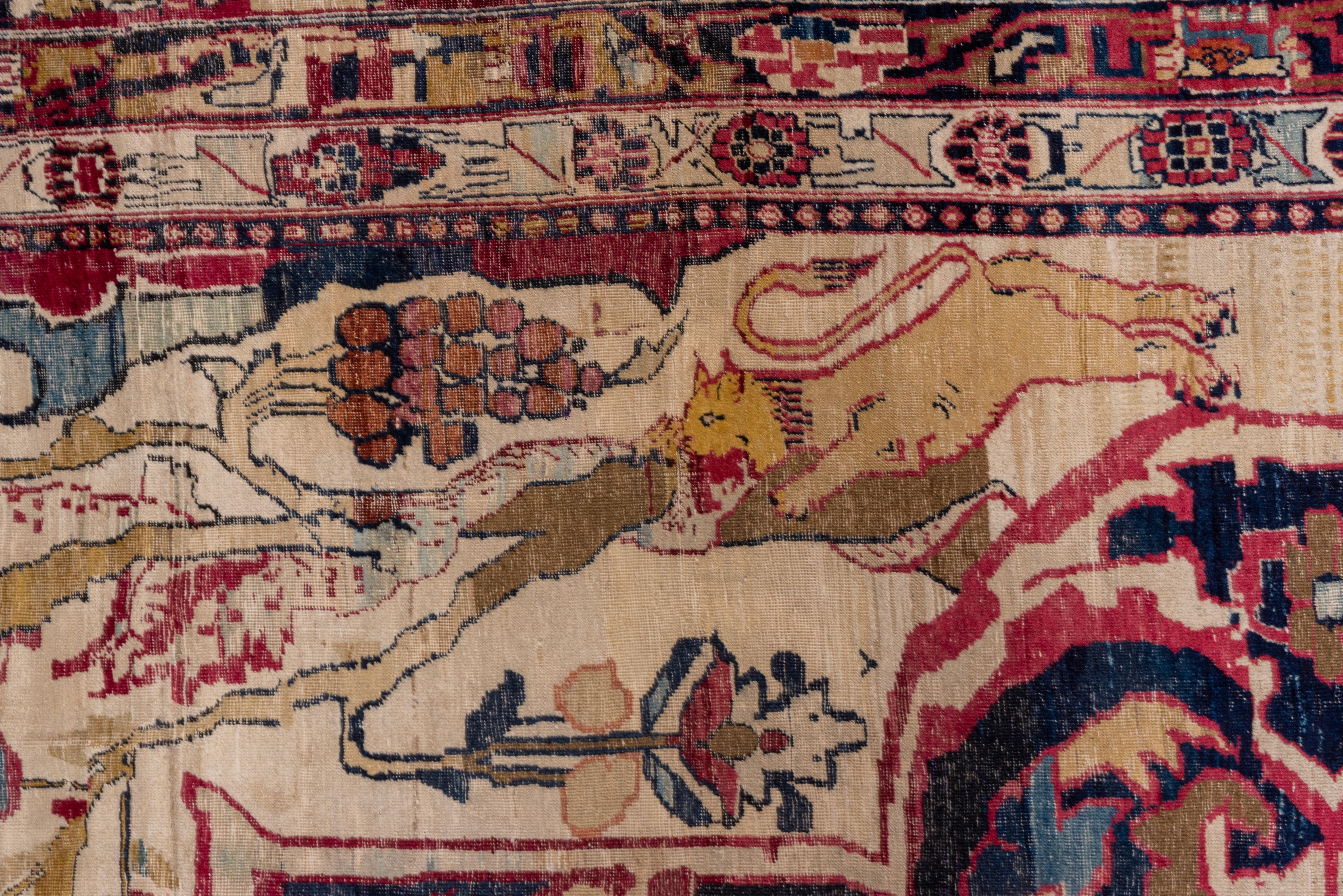 Kirman Rare Antique Persian Lavar Kerman Carpet, Colorful Outer Border and Accents