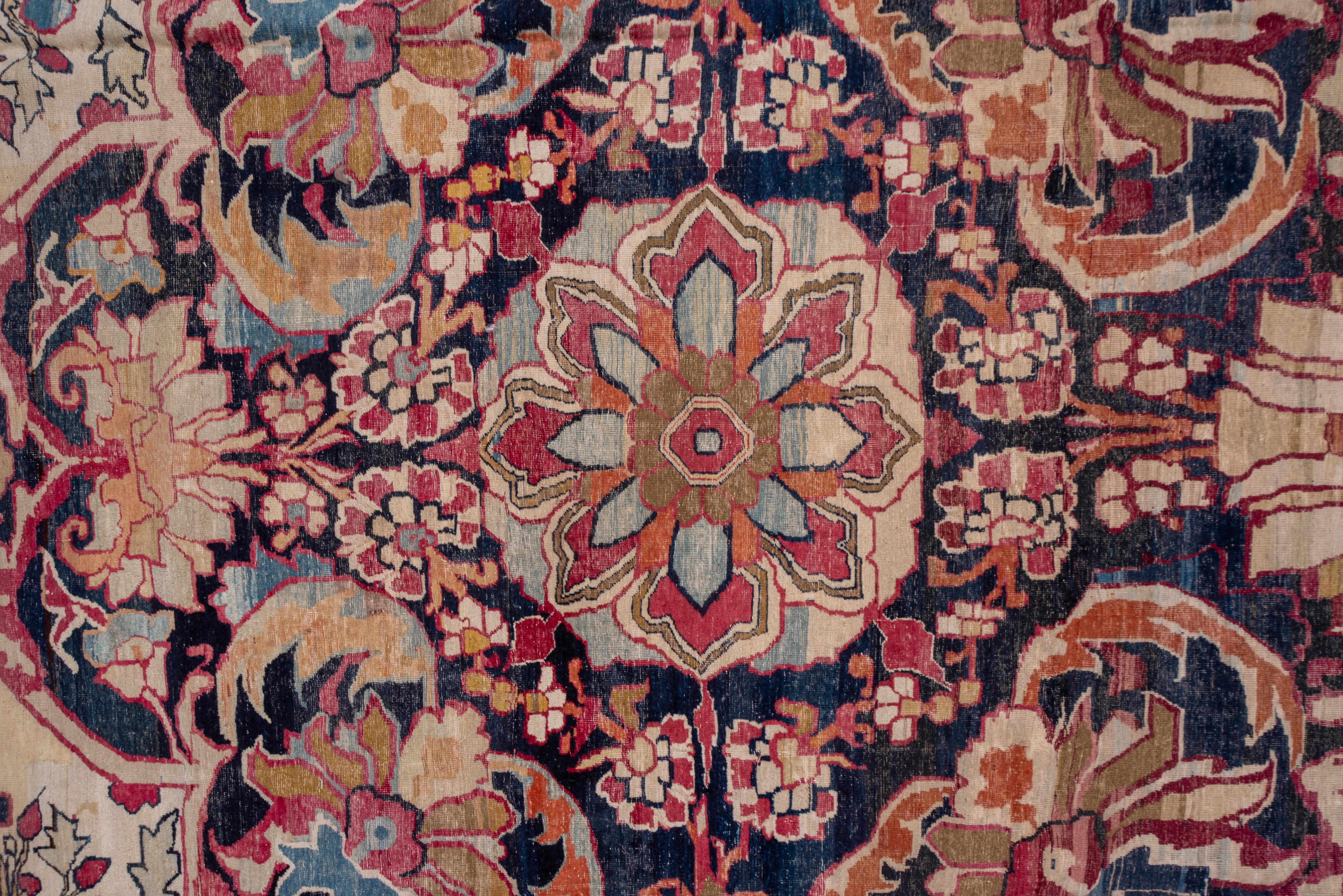 Rare Antique Persian Lavar Kerman Carpet, Colorful Outer Border and Accents In Good Condition In New York, NY