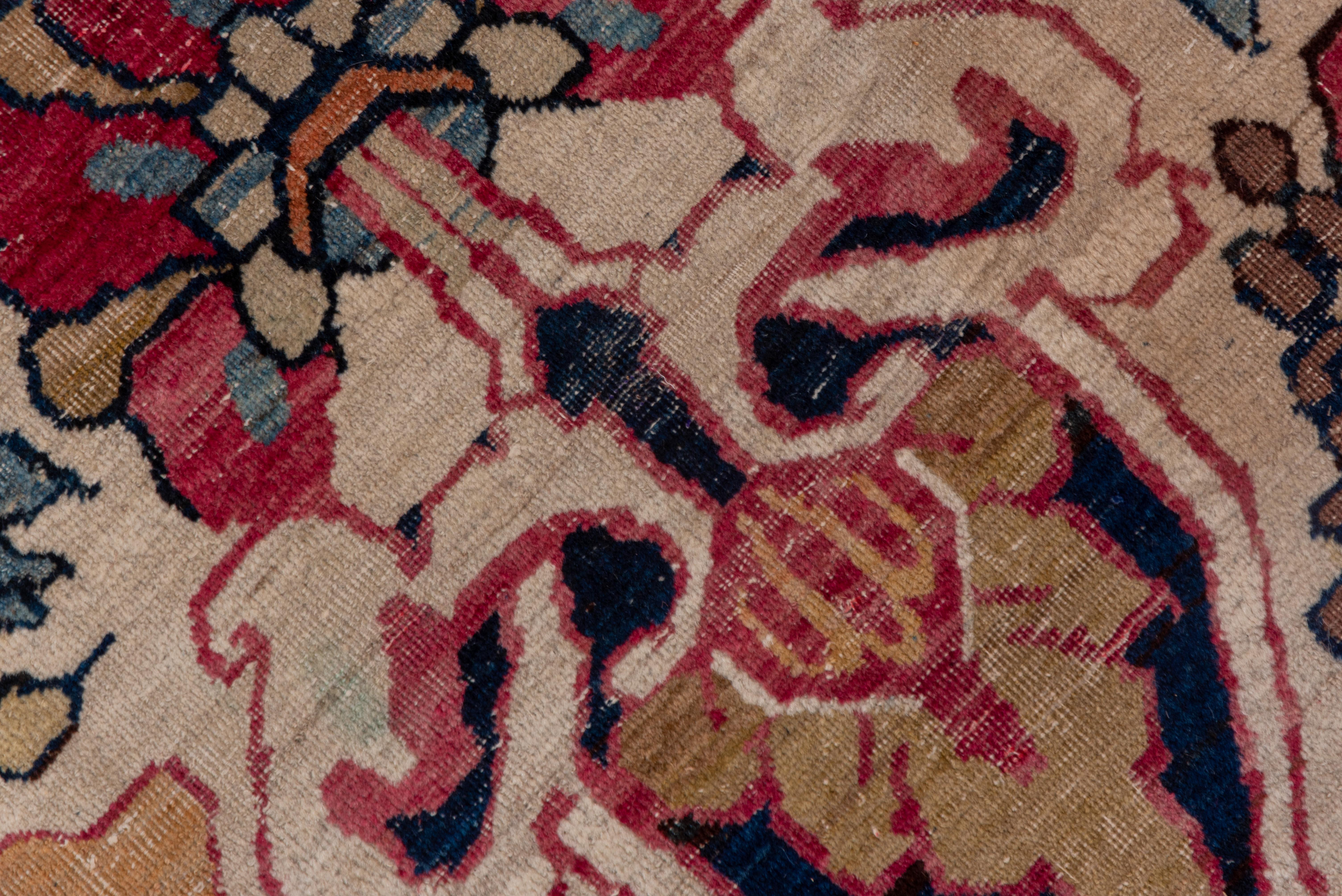 Early 20th Century Rare Antique Persian Lavar Kerman Carpet, Colorful Outer Border and Accents