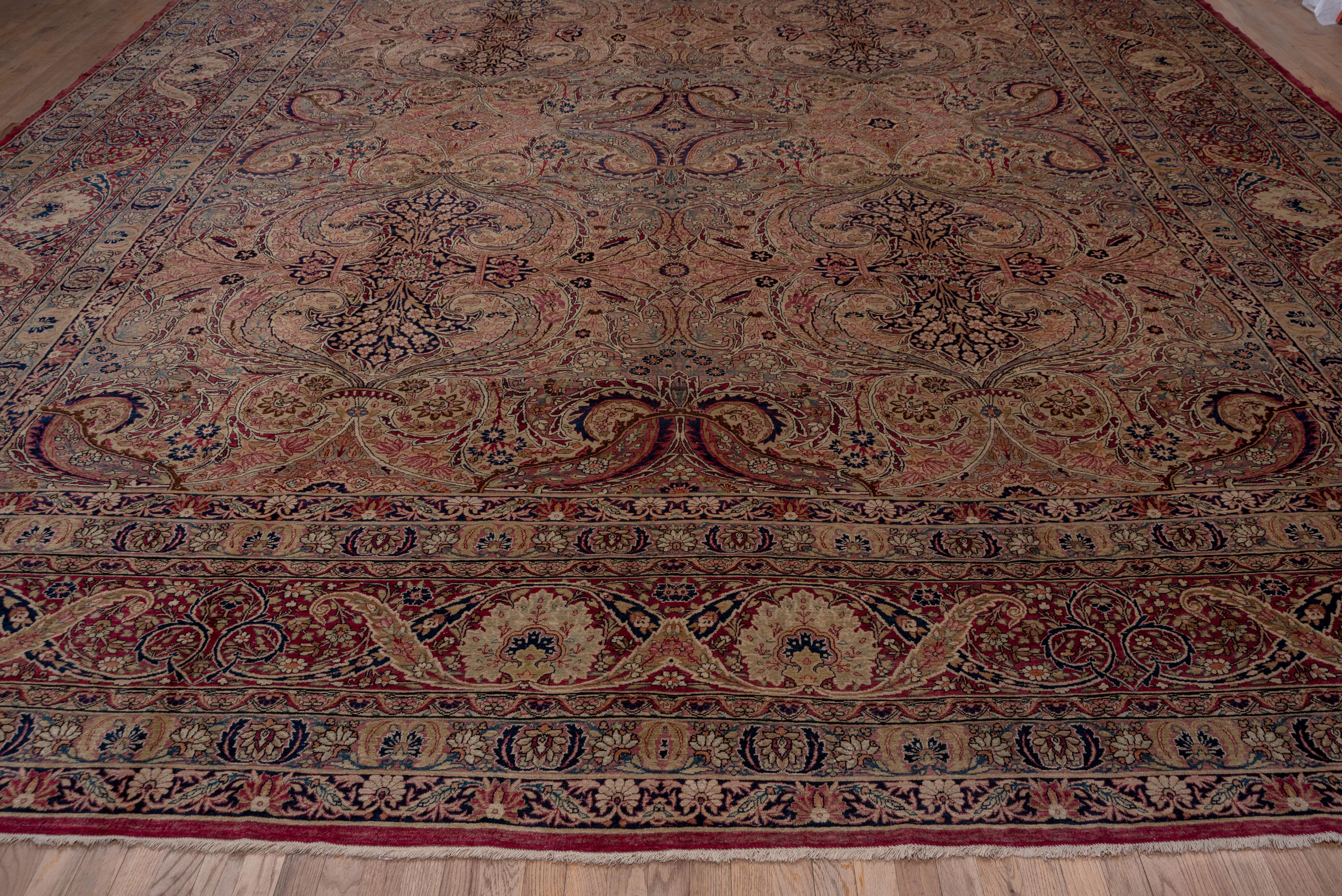Hand-Knotted Rare Antique Persian Lavar Kerman Workshop Carpet, Allover Field, Colorful
