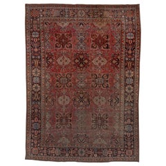 Seltener antiker persischer Mohtasham Kashan-Teppich aus Mohtasham, rot, All-Over- Field, Marinebordüren
