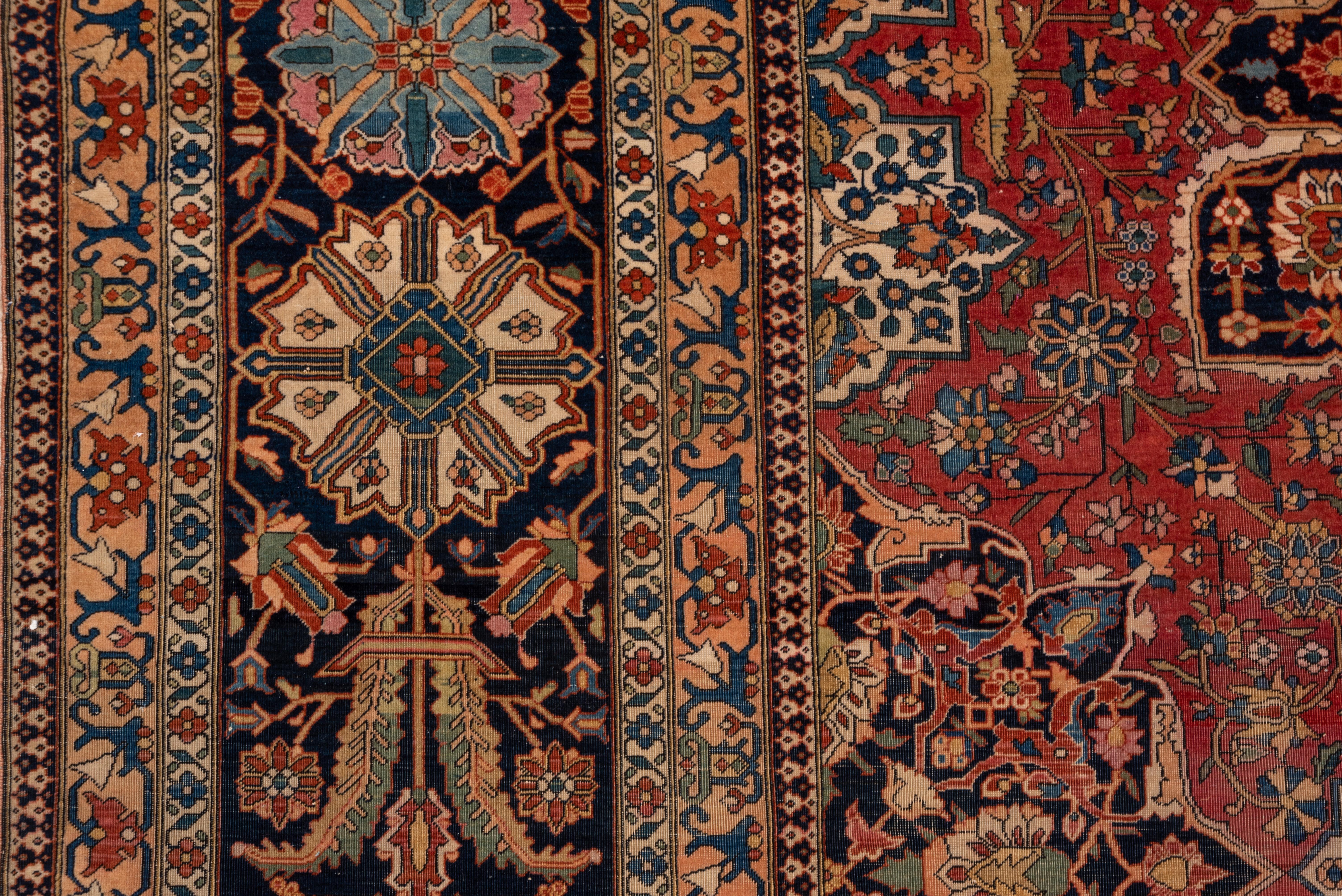 Late 19th Century Rare Antique Persian Mohtasham Kashan Carpet, Red All-Over Field, Navy Borders For Sale