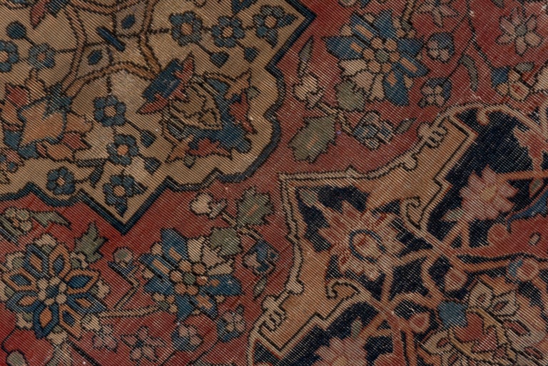 Rare Antique Persian Mohtasham Kashan Carpet, Red All-Over Field, Navy