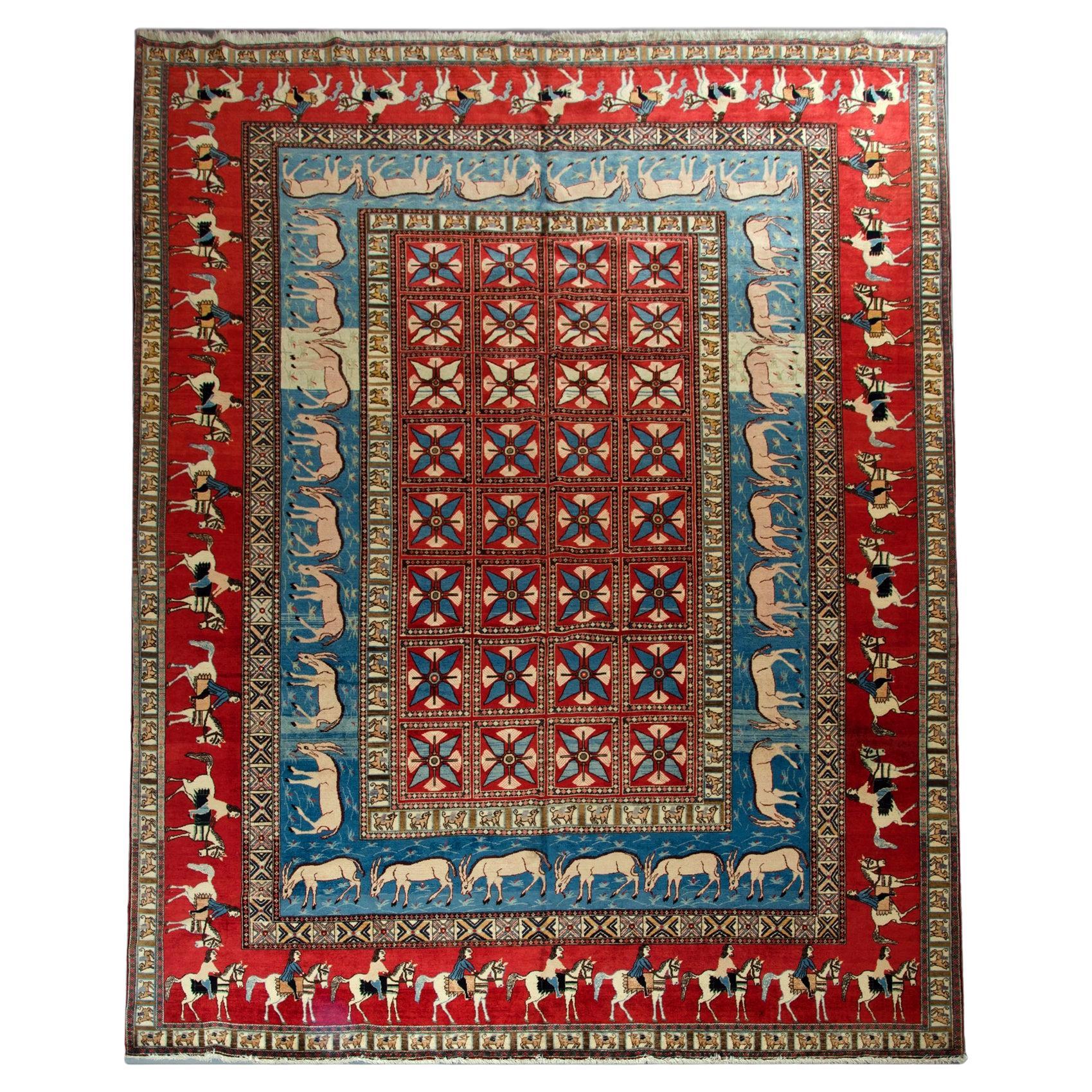 Rare Antique Persian Rug Pazyryk Carpet Hand Woven Traditional Rug CHR26 For Sale
