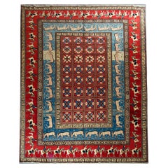Rare Retro Persian Rug Pazyryk Carpet Hand Woven Traditional Rug CHR26