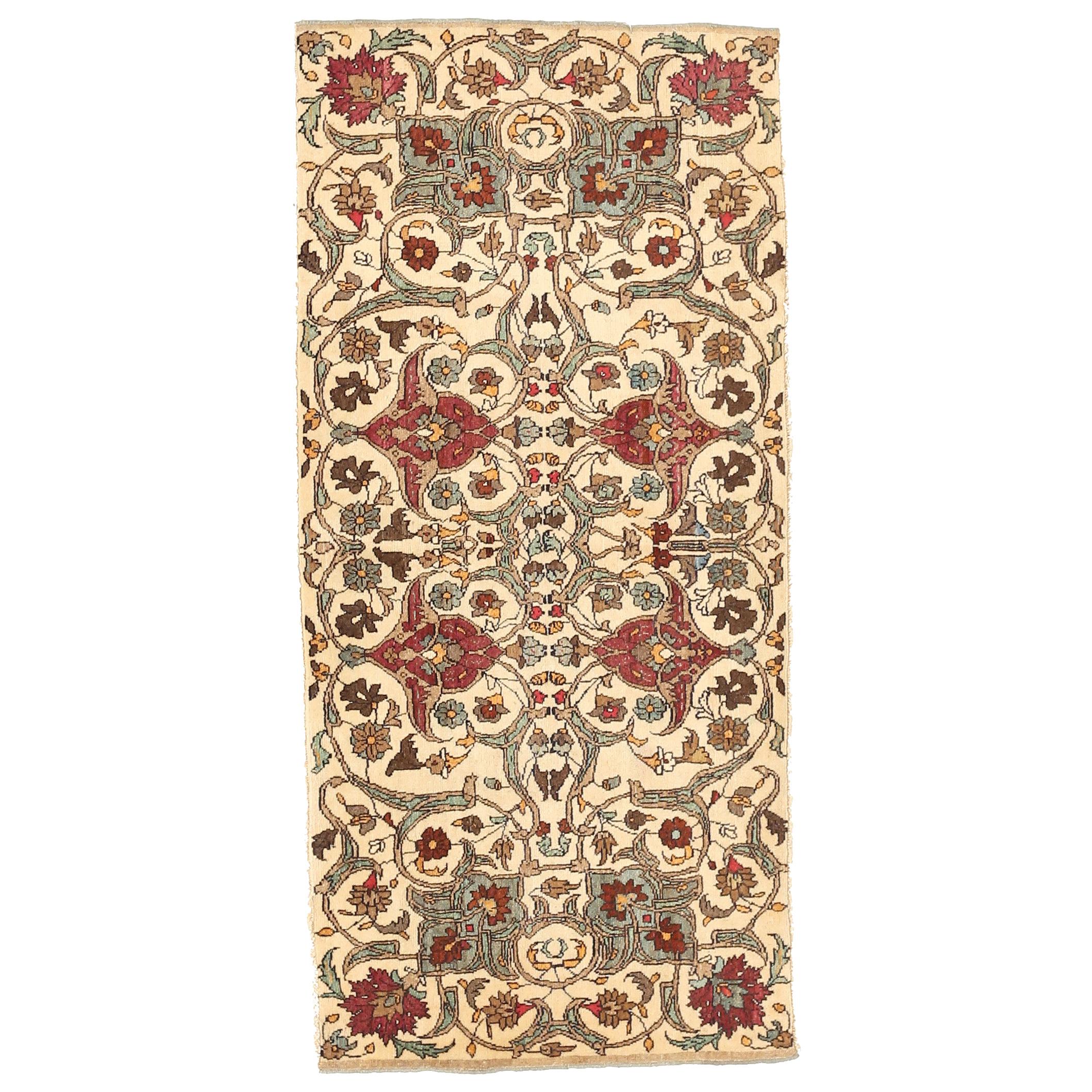 Rare Antique Persian Semnan Rug with Red and Brown Floral Details on Ivory Field For Sale