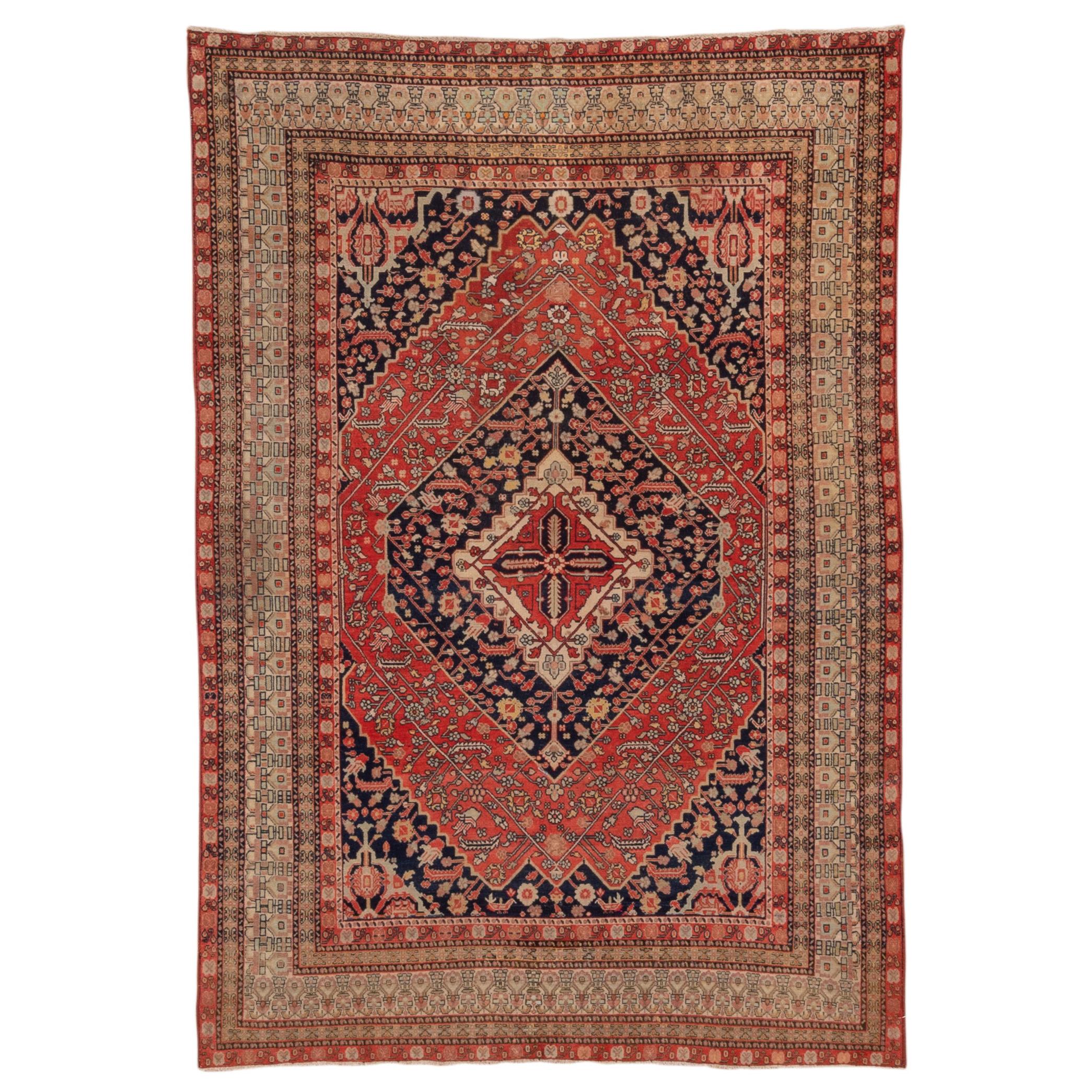 Rare Antique Persian Senneh Rug, Bright Colors For Sale