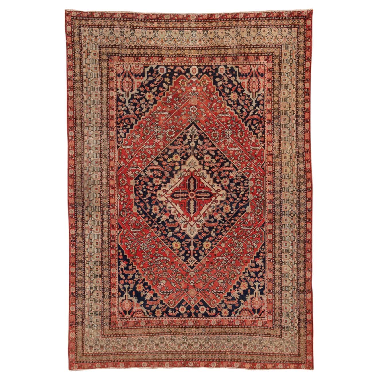 Rare Antique Persian Senneh Rug, Bright Colors For Sale at 1stDibs