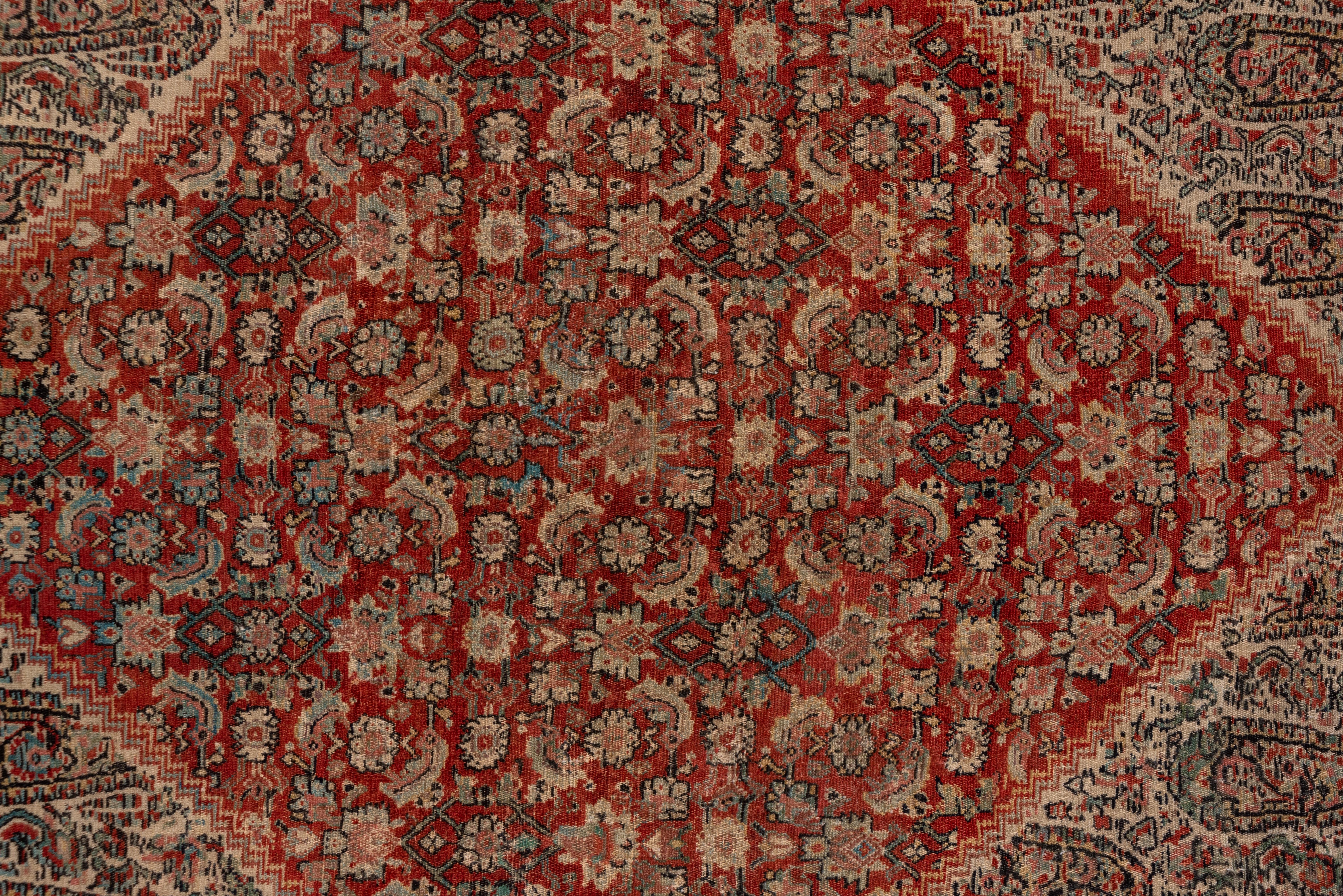 Tribal Rare Antique Persian Senneh Rug, Double Outer Field, Traditional Palette For Sale