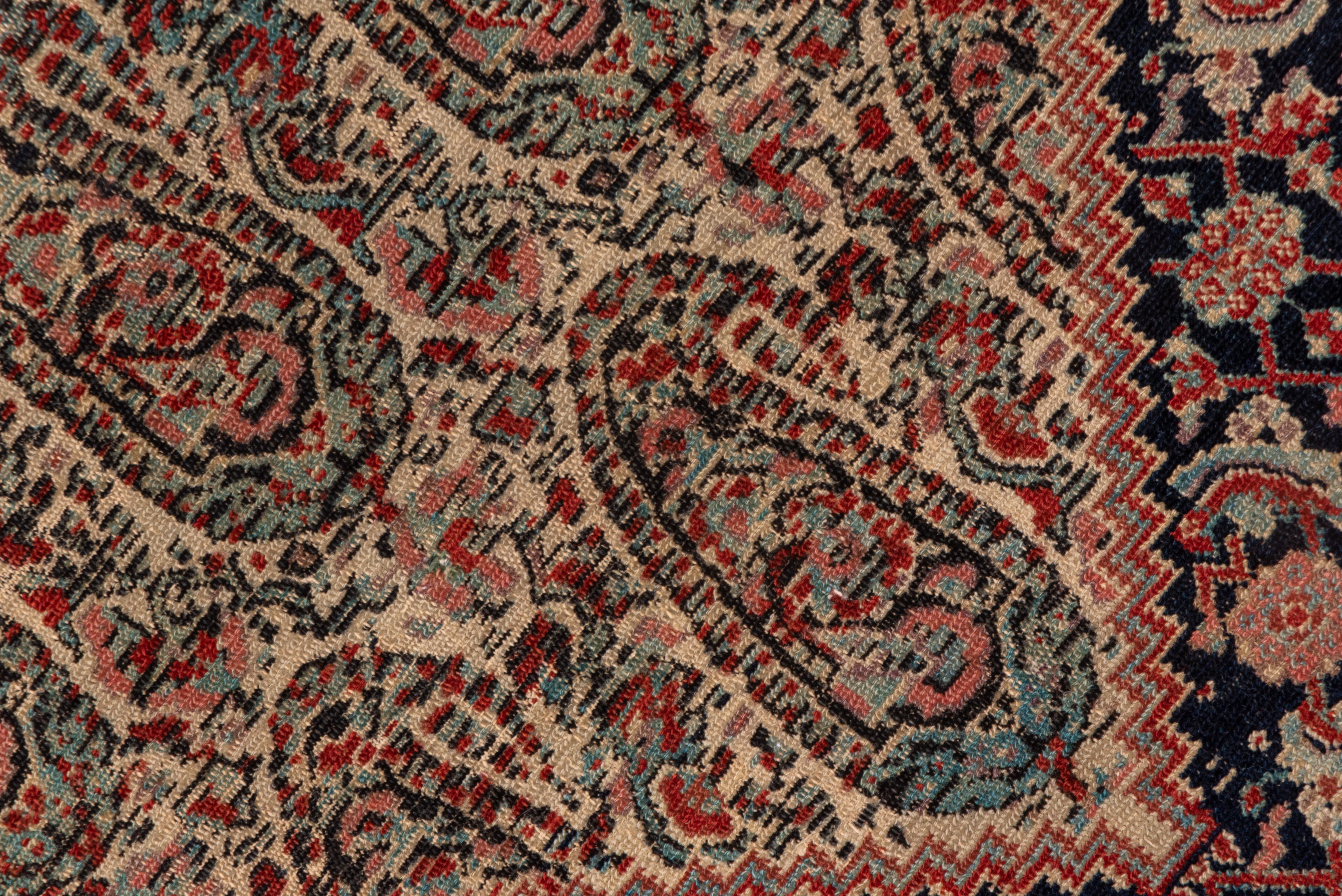 Hand-Knotted Rare Antique Persian Senneh Rug, Double Outer Field, Traditional Palette For Sale