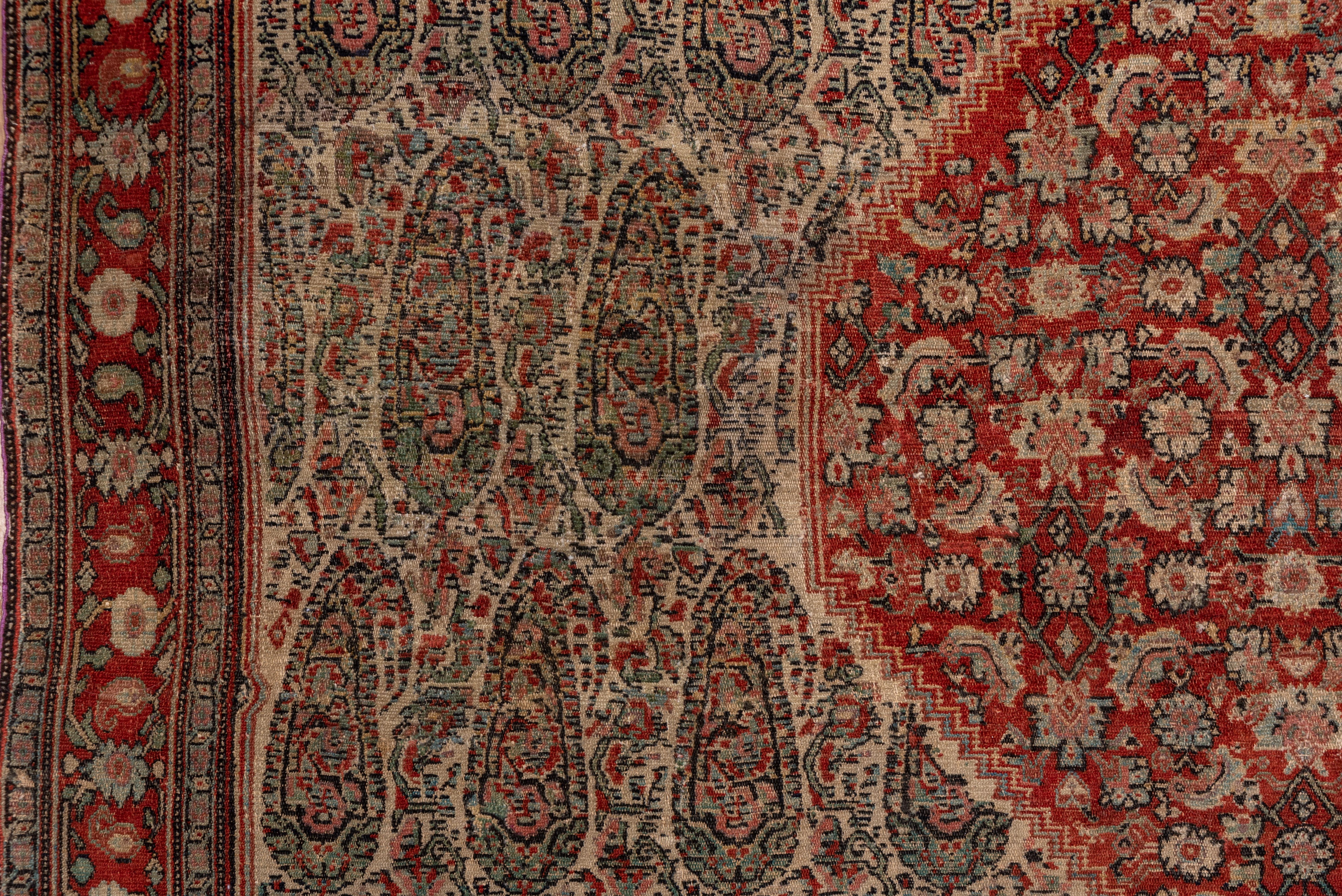 Rare Antique Persian Senneh Rug, Double Outer Field, Traditional Palette In Good Condition For Sale In New York, NY