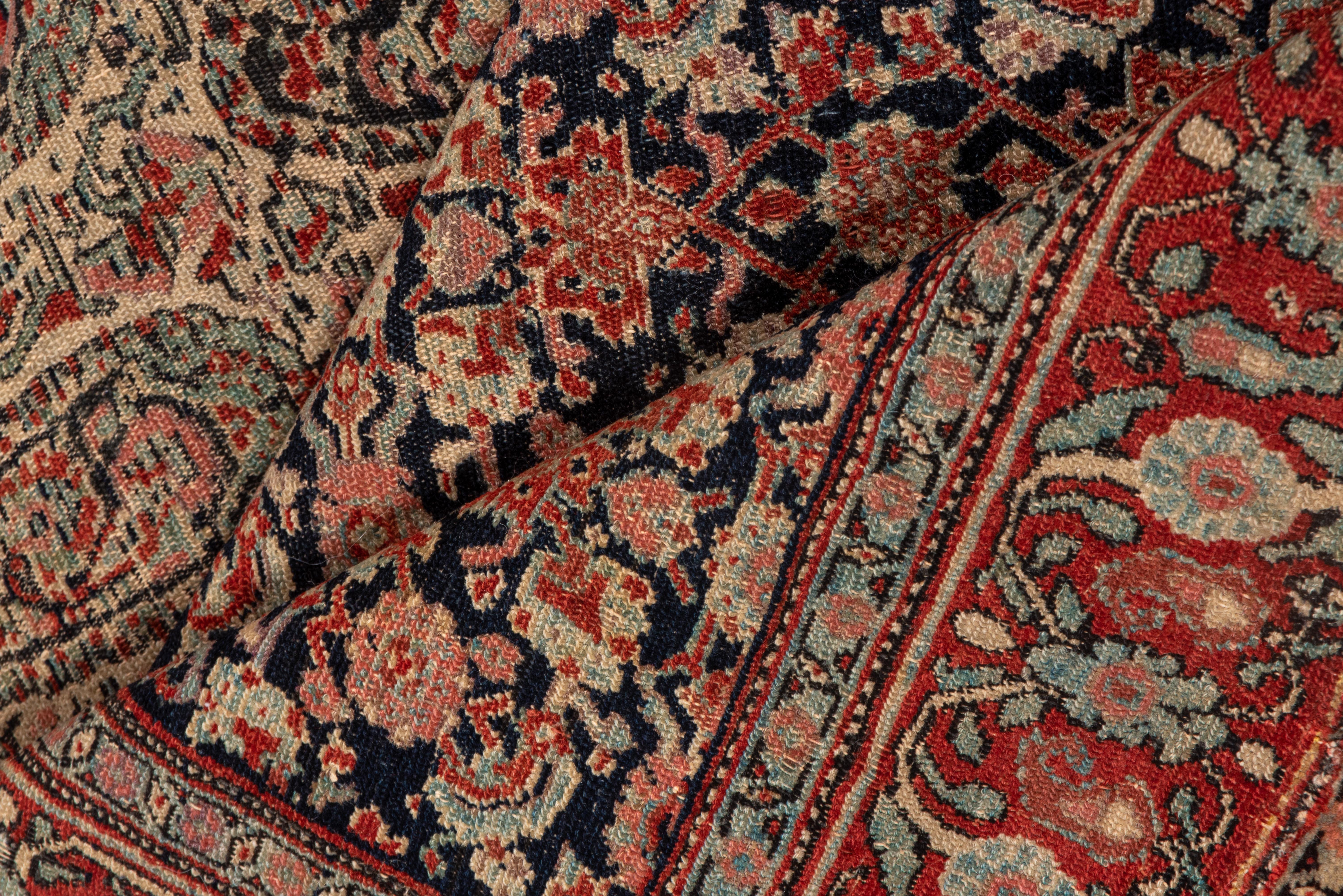 Wool Rare Antique Persian Senneh Rug, Double Outer Field, Traditional Palette For Sale
