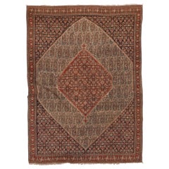 Rare tapis persan ancien de Senneh, double champ extérieur, palette traditionnelle