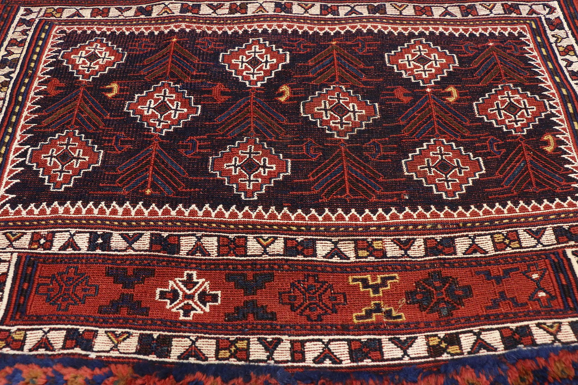Wool Rare Antique Persian Soumak Saddlebag, Nomadic Charm Meets Versatility For Sale