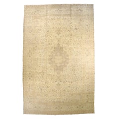 Persian Tabriz Over Size Rug Circa 1880 - Wool Ivory Taupe Design - 10420