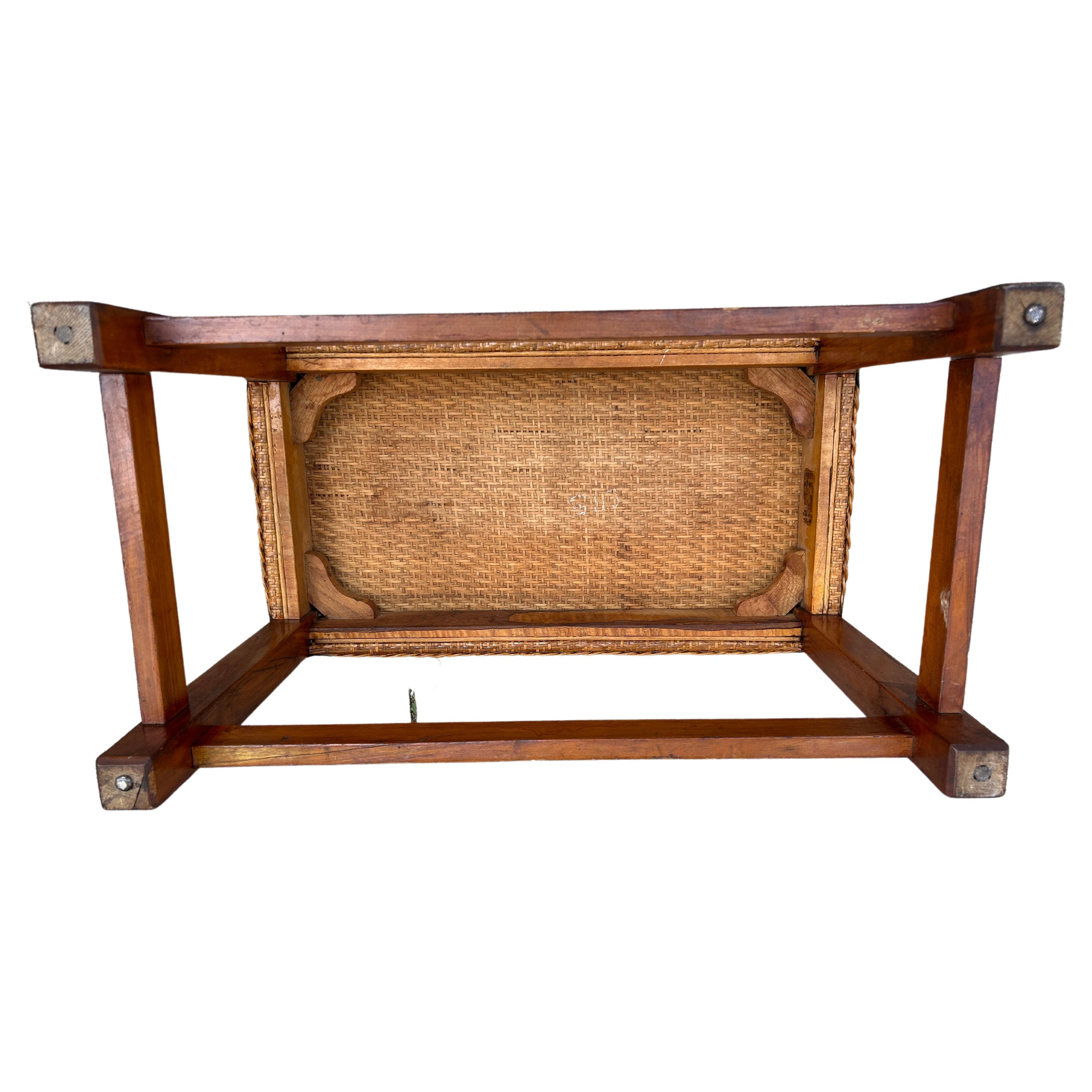 American Rare Antique Piano Cane Copper Oak Bench by Limbert Arts Crafts, 1906