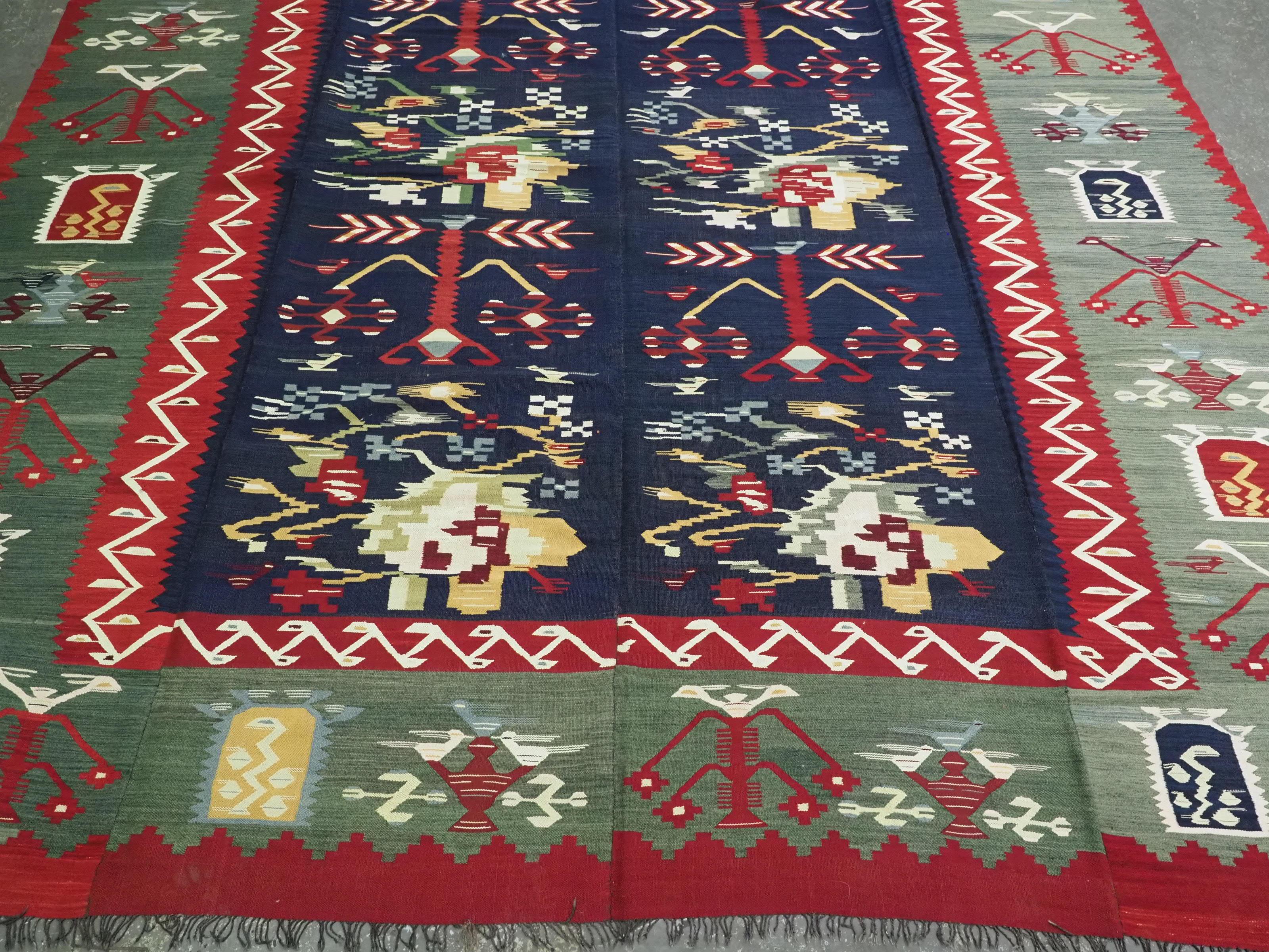 Early 20th Century Rare antique Pirot / Sarkoy kilim of scarce design & large room size, circa 1920 For Sale