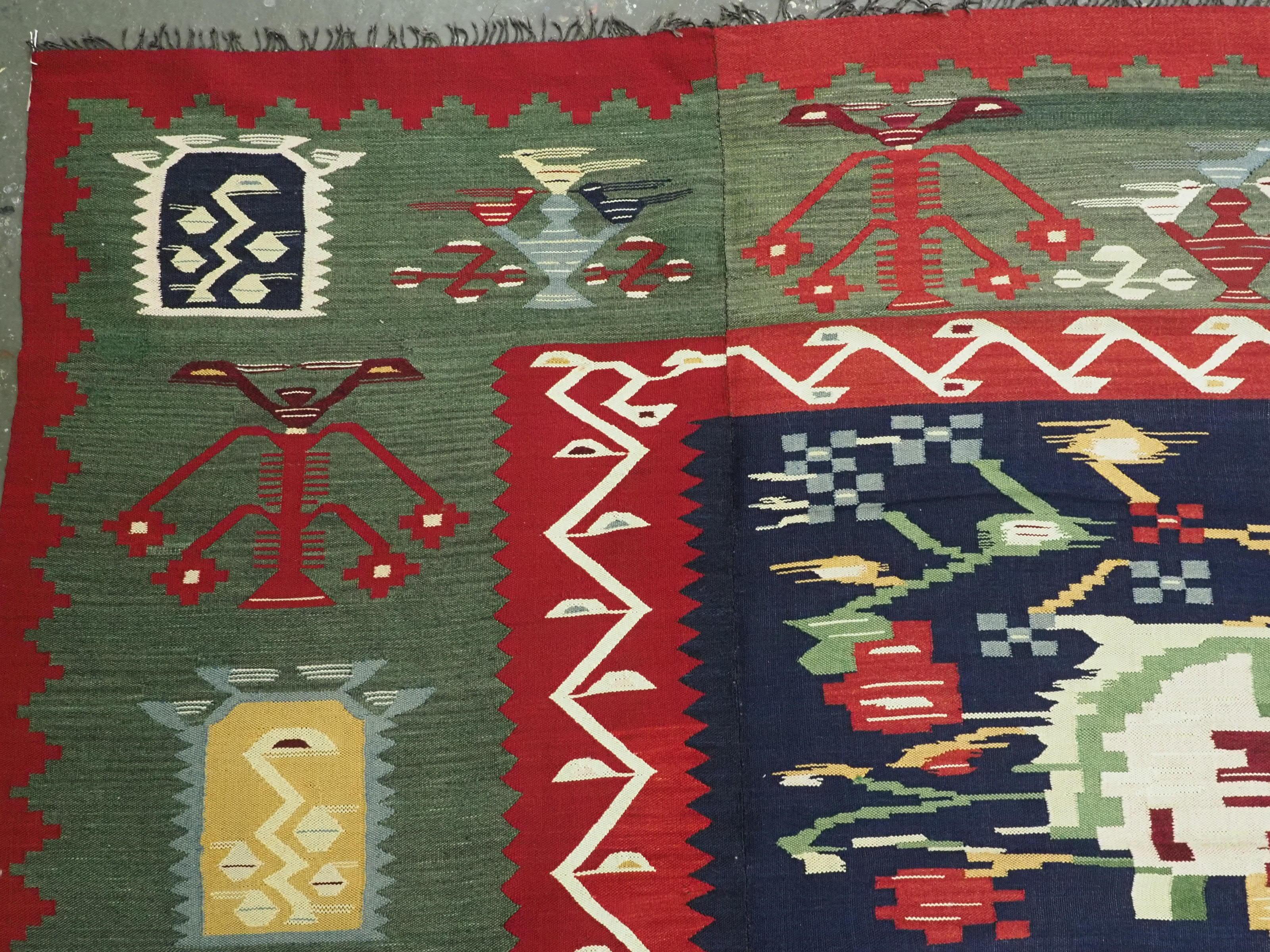 Wool Rare antique Pirot / Sarkoy kilim of scarce design & large room size, circa 1920 For Sale