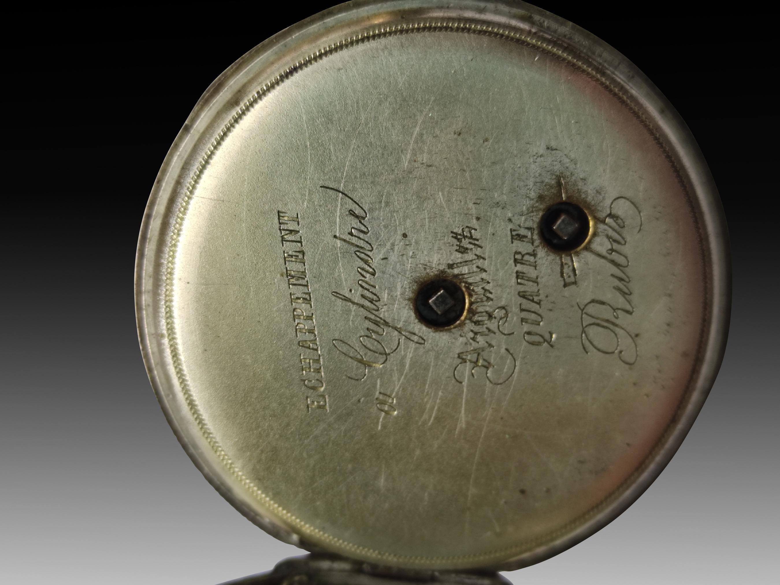 Rare montre de poche française des années 1800 avec cadran en émail peint en vente 4