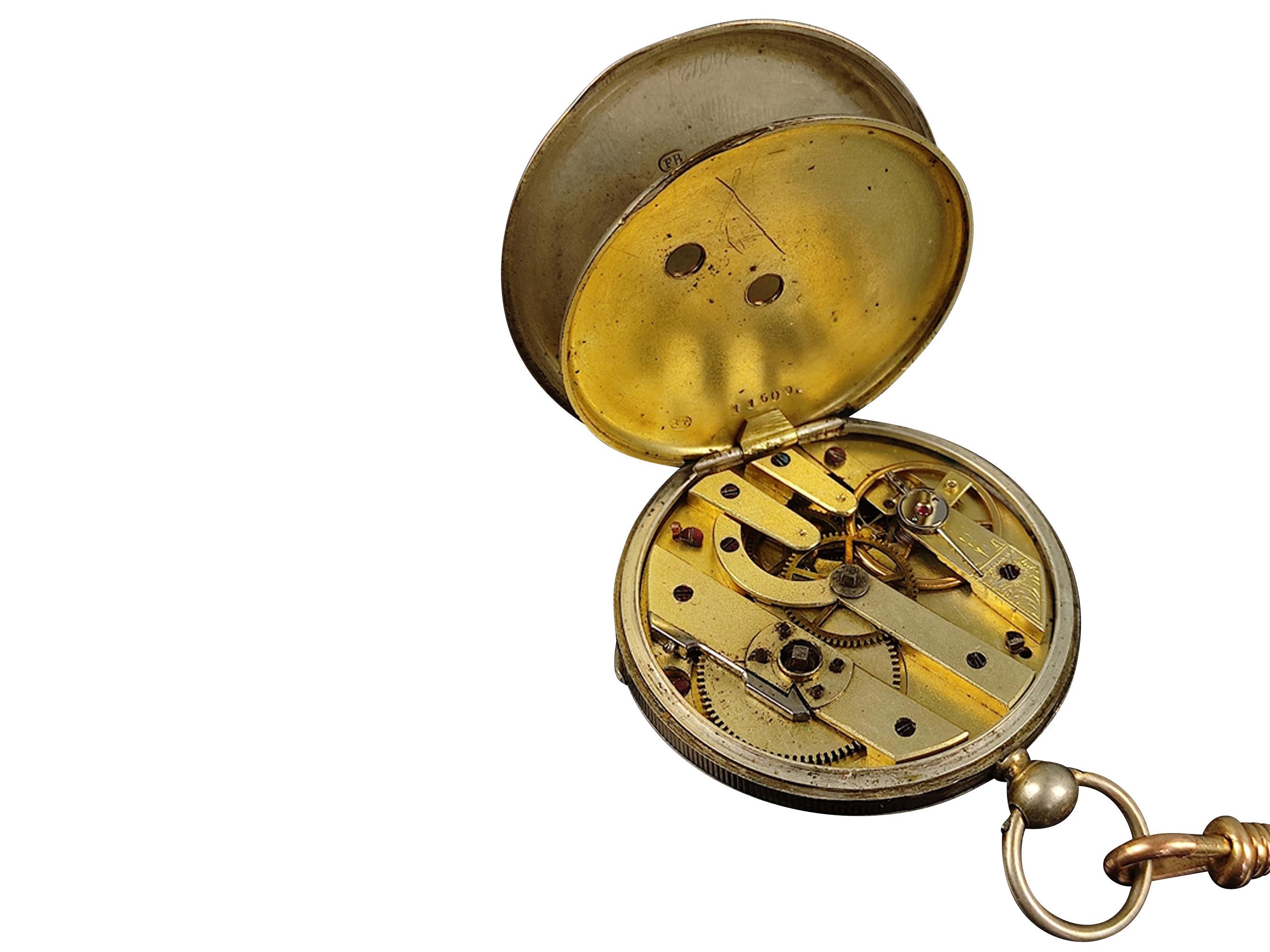 Rare Antique Pocket Key Watch French 1800s with Painted Enamel Dial For Sale 6
