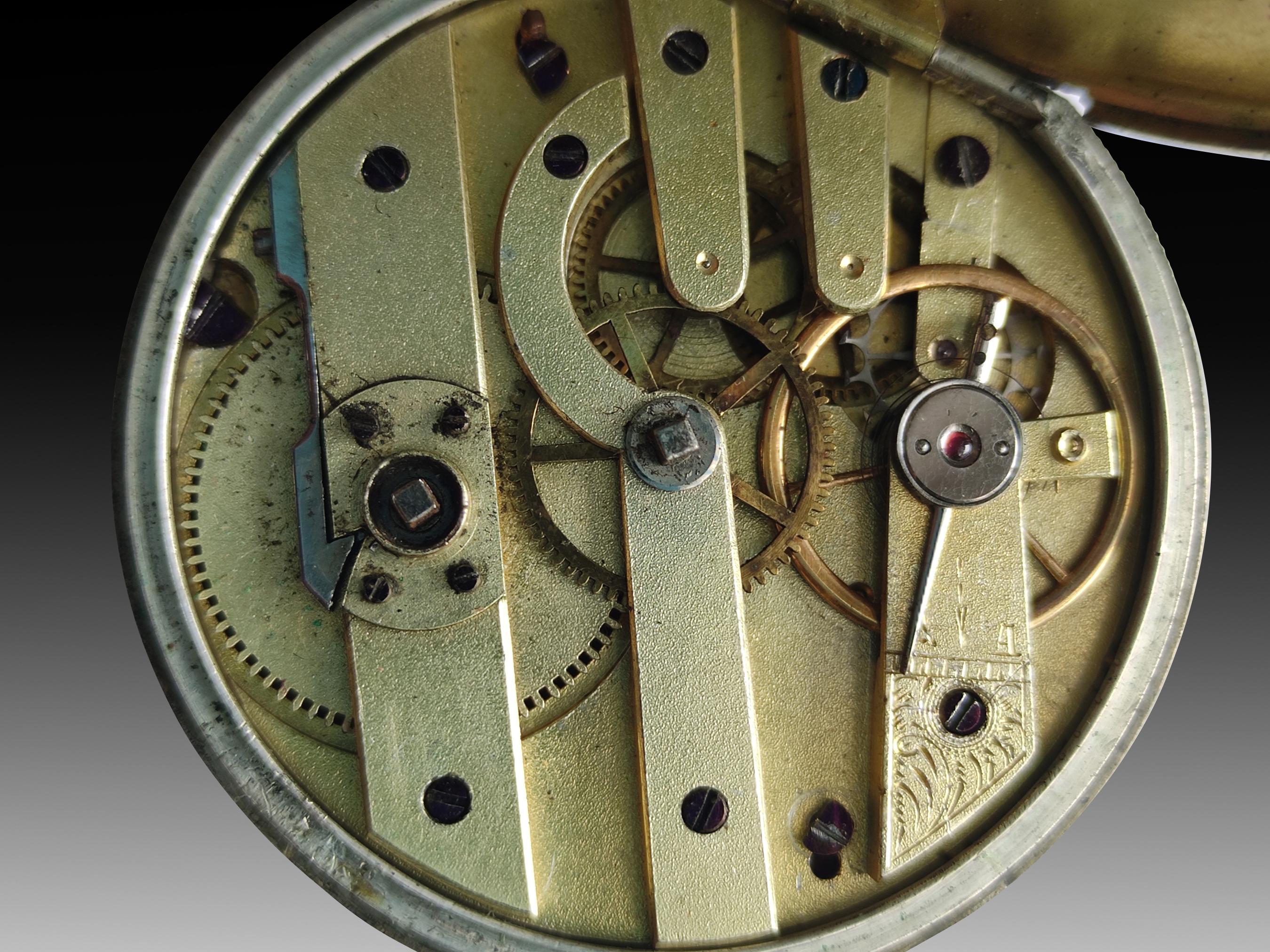 Rare montre de poche française des années 1800 avec cadran en émail peint en vente 12