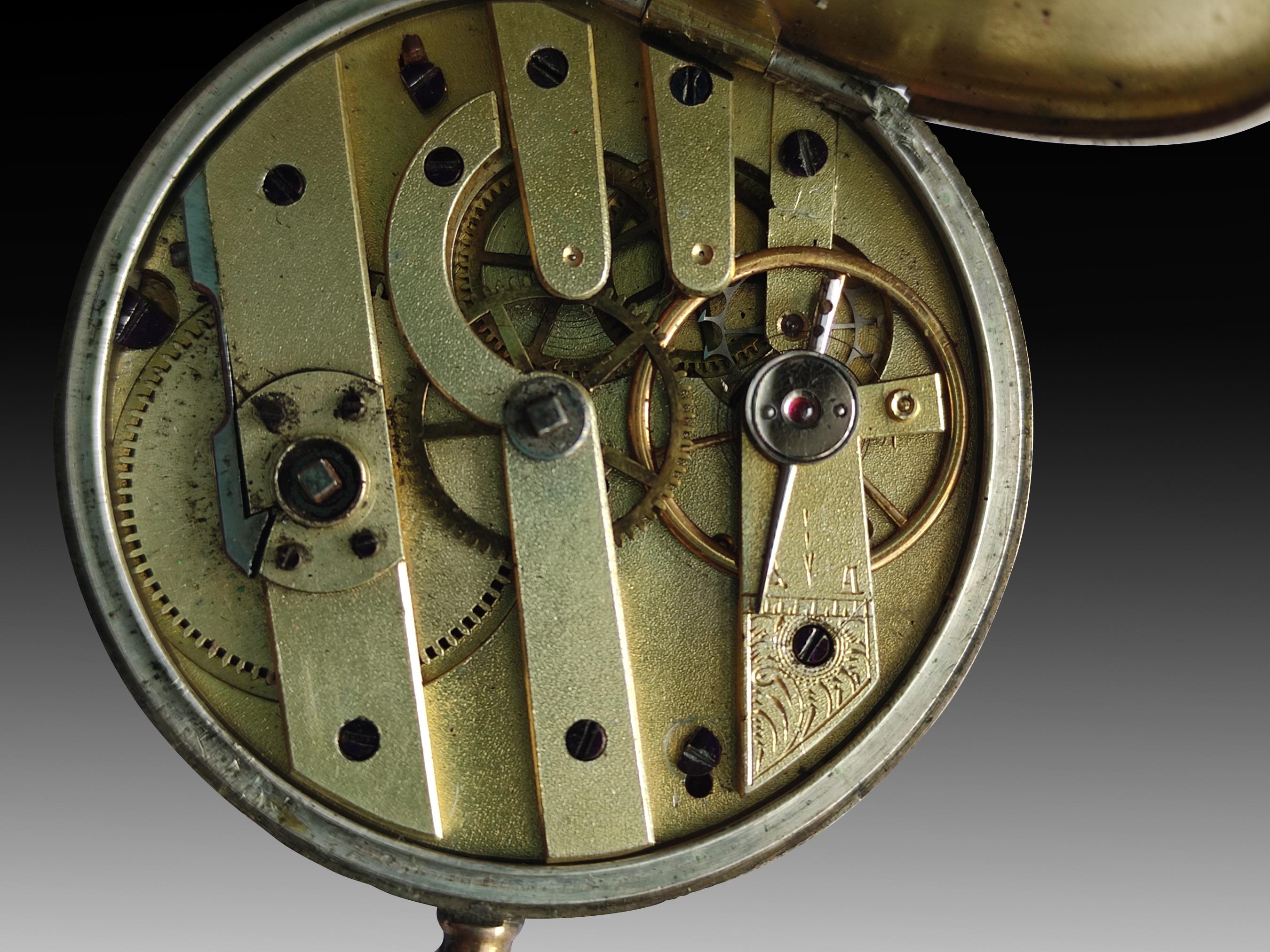 Rare montre de poche française des années 1800 avec cadran en émail peint en vente 2