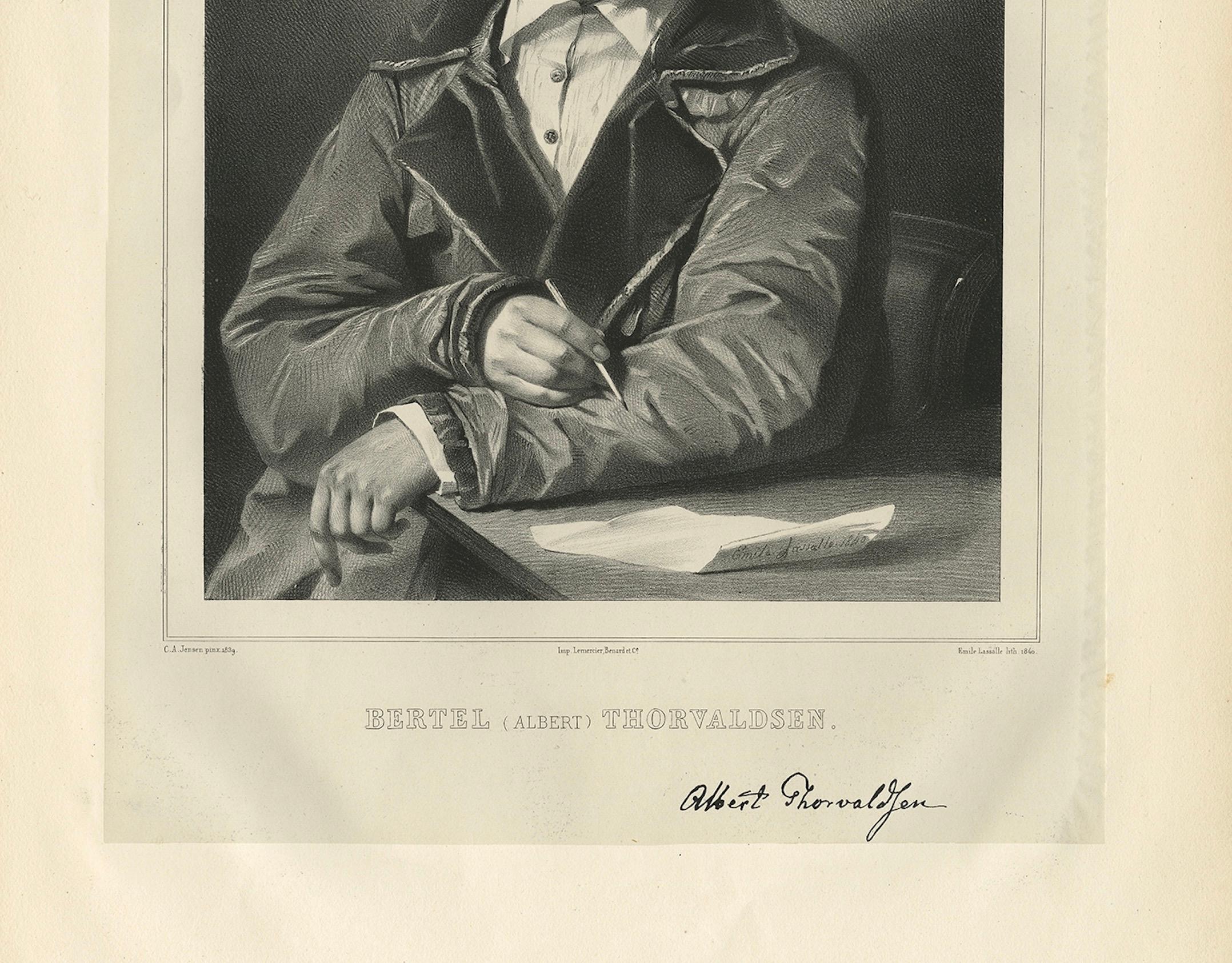 Antique Portrait of Bertel Thorvaldsen – Danish Sculptor, 1842

This lithograph portrays Bertel (Albert) Thorvaldsen (1770–1844), one of the greatest Neoclassical sculptors of the 19th century and Denmark’s most celebrated artist of his era.