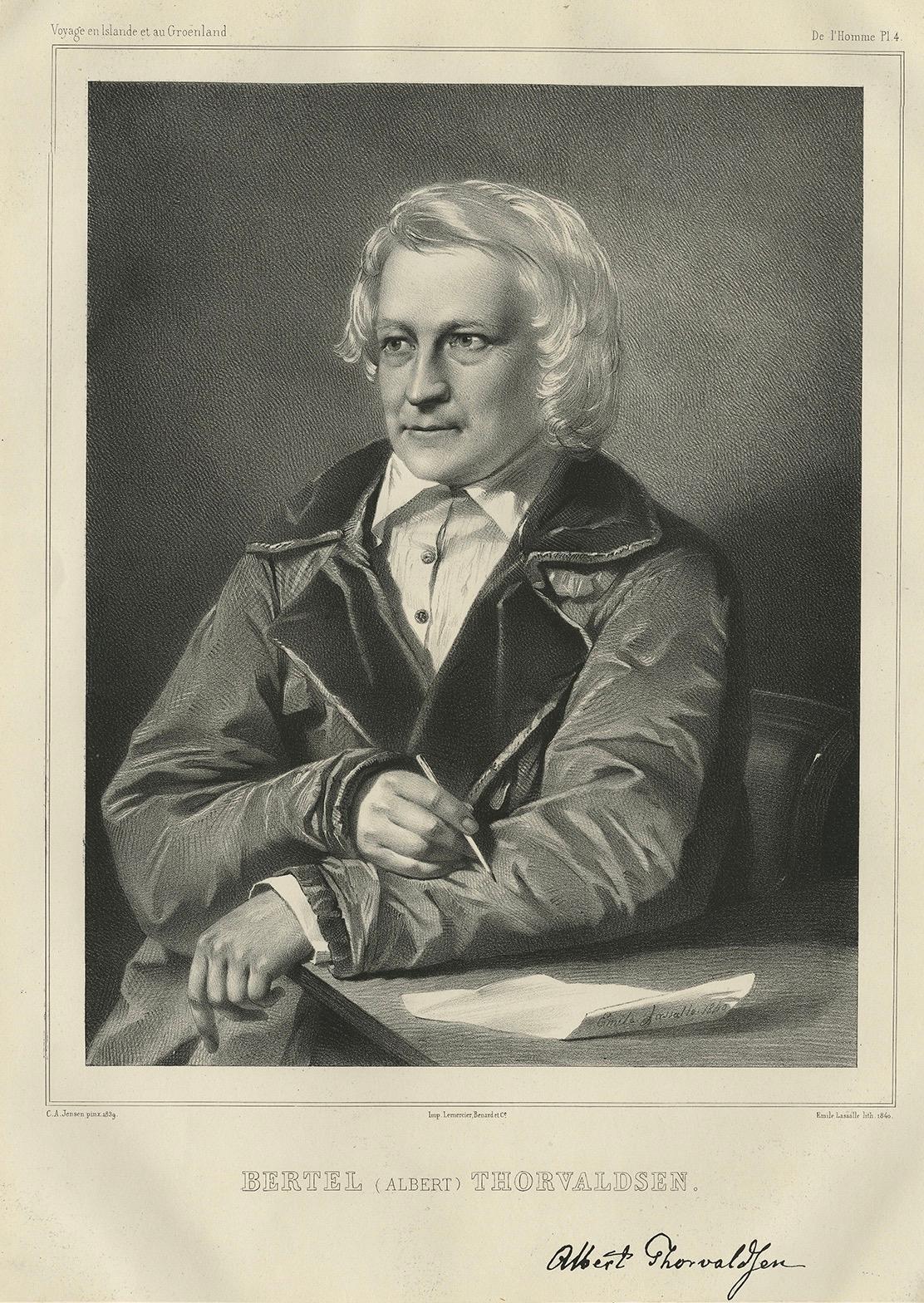 19th Century Rare Antique Portrait of Bertel Thorvaldsen – Danish Neoclassical Sculptor, 1842 For Sale