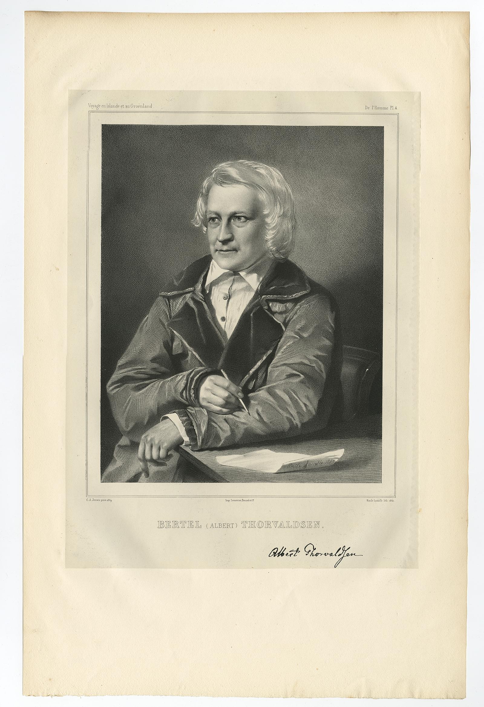 Rare Antique Portrait of Bertel Thorvaldsen – Danish Neoclassical Sculptor, 1842 For Sale 1