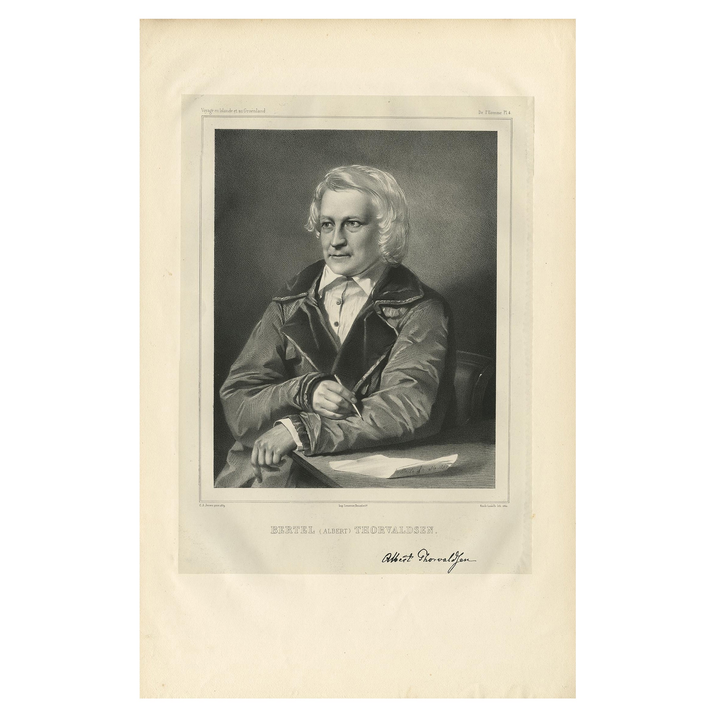 Rare Antique Portrait of Bertel Thorvaldsen – Danish Neoclassical Sculptor, 1842 For Sale