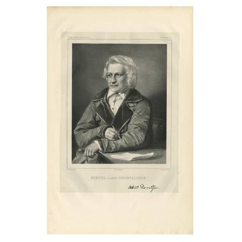 Rare Antique Portrait of Bertel Thorvaldsen – Danish Neoclassical Sculptor, 1842
