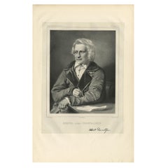 Rare Antique Portrait of Bertel Thorvaldsen – Danish Neoclassical Sculptor, 1842