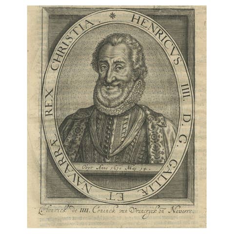 Rare Antique Portrait of Henry IV, King of France and Navarre, 1615