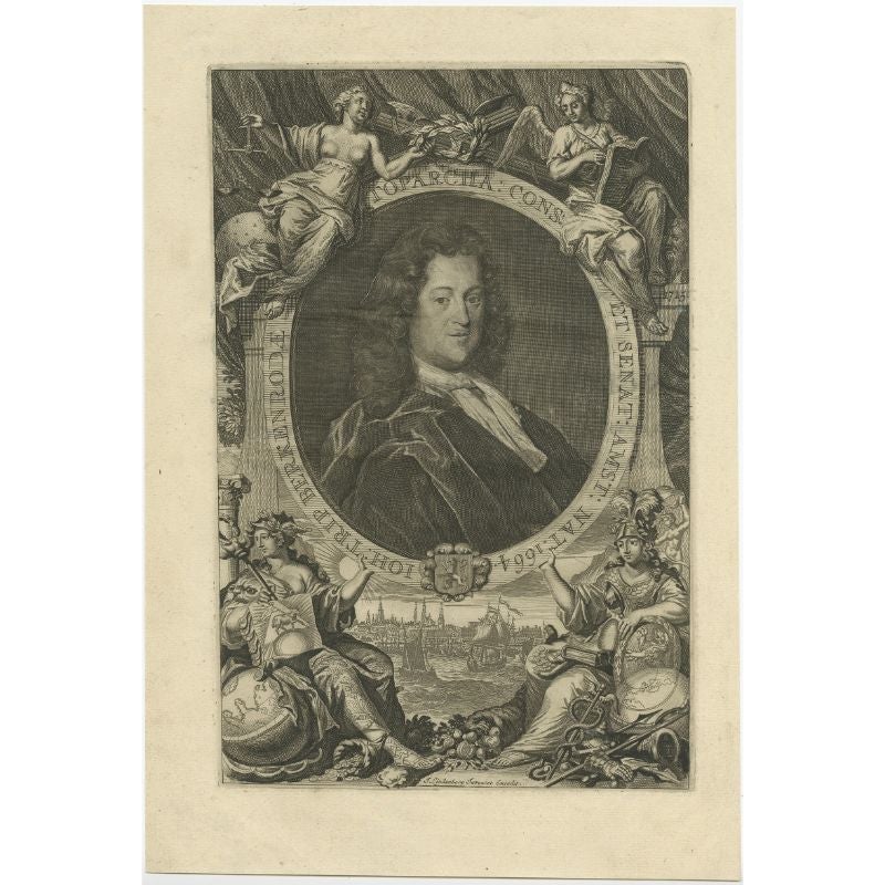 Rare Antique Portrait of Jan Trip, Mayor of Amsterdam, 1721 For Sale