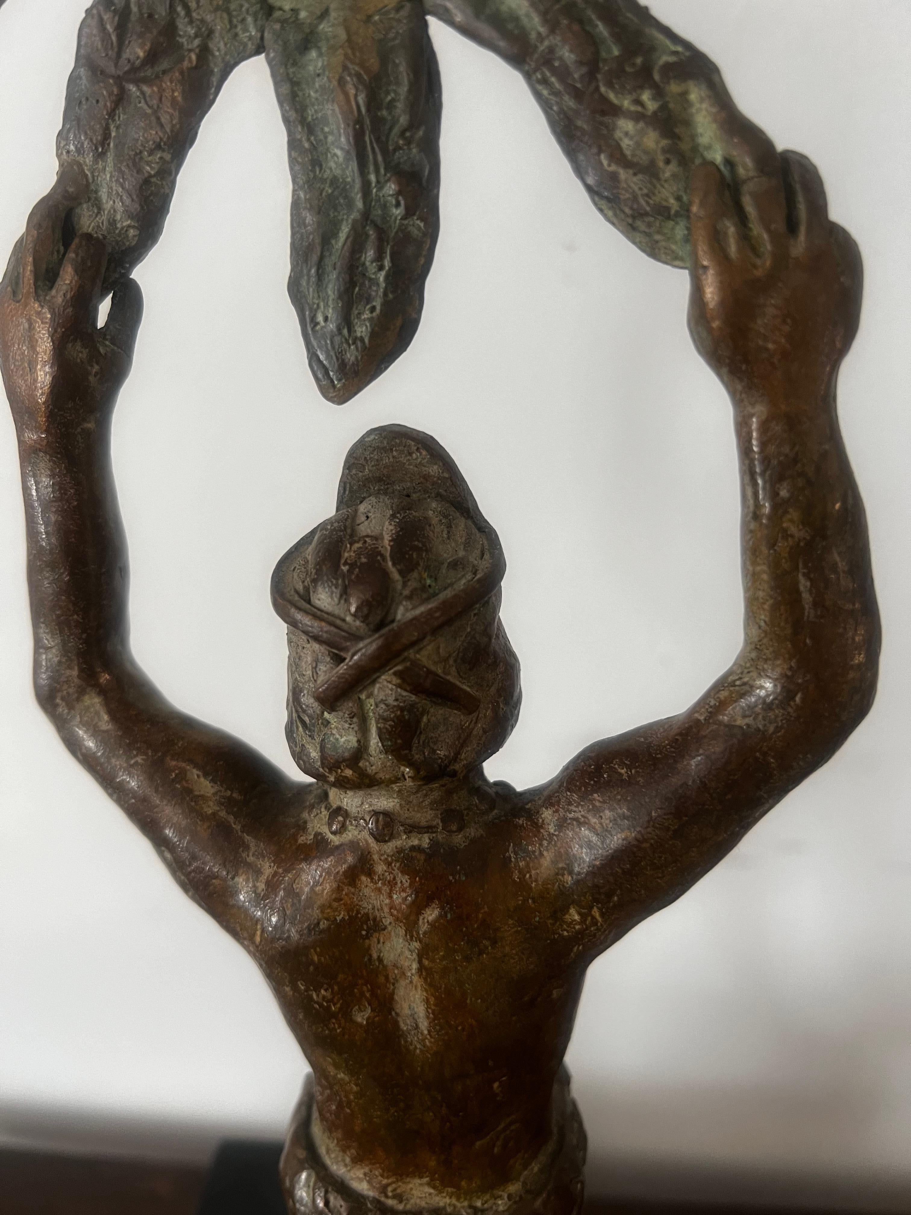 Hand-Crafted Rare Antique Pre-Columbian Bronze Sculpture Worshiping Inti (God of Sun)  For Sale
