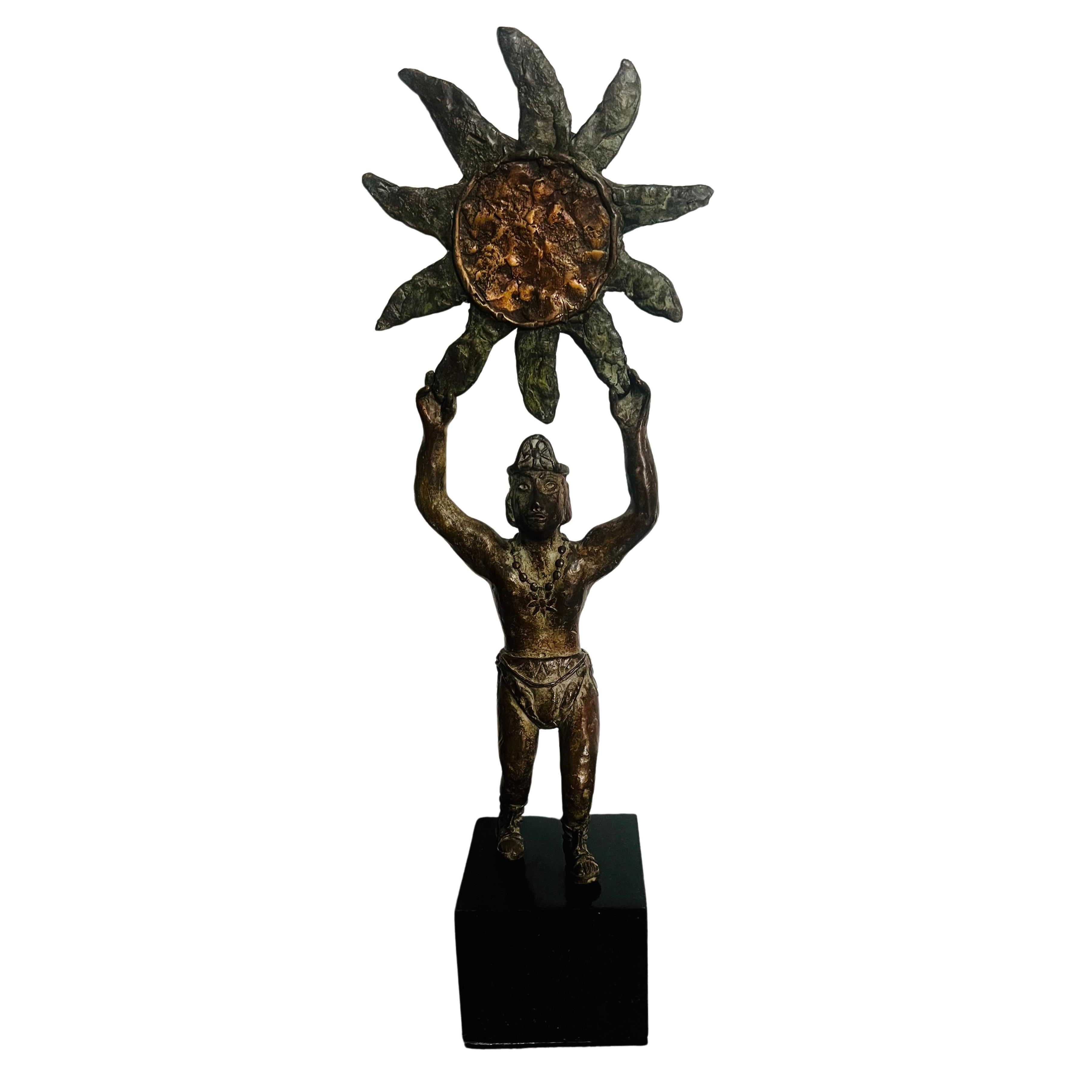 Rare Antique Pre-Columbian Bronze Sculpture Worshiping Inti (God of Sun)  For Sale