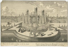 Rare Antique Print of a Fountain by Delsenbach, c.1730
