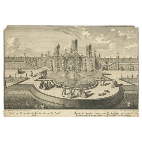 Rare Antique Print of a Fountain by Delsenbach, c.1730