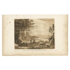 Rare Antique Print of a Landscape with Cattle, 1774