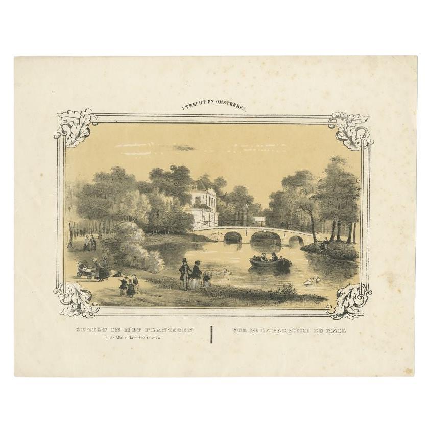 Rare Antique Print of a Park in Utrecht, The Netherlands, c.1860 For Sale