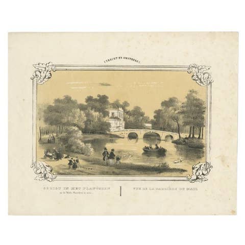 Rare Antique Print of a Park in Utrecht, The Netherlands, c.1860