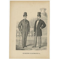 Rare Antique Print of Men's Fashion, c.1890