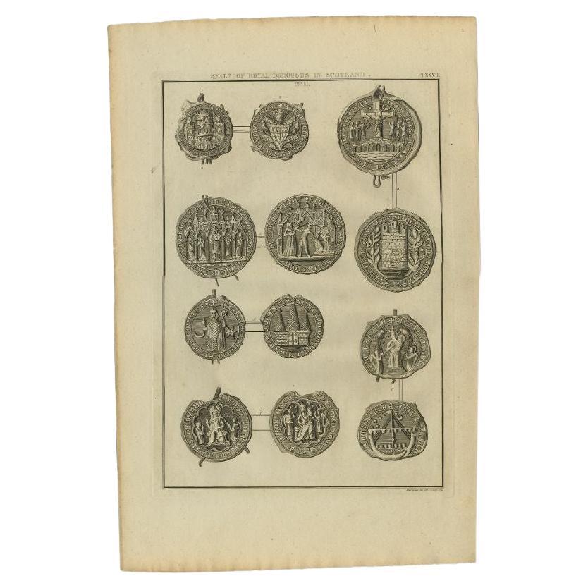 Antique print titled 'Plate XXVII. Seals of Royal Boroughs in Scotland'. Original antique print showing Seals of Royal Boroughs in Scotland. This print originates from 'An Account of the Seals of Scotland' by Thomas Astle.

Artists and Engravers:
